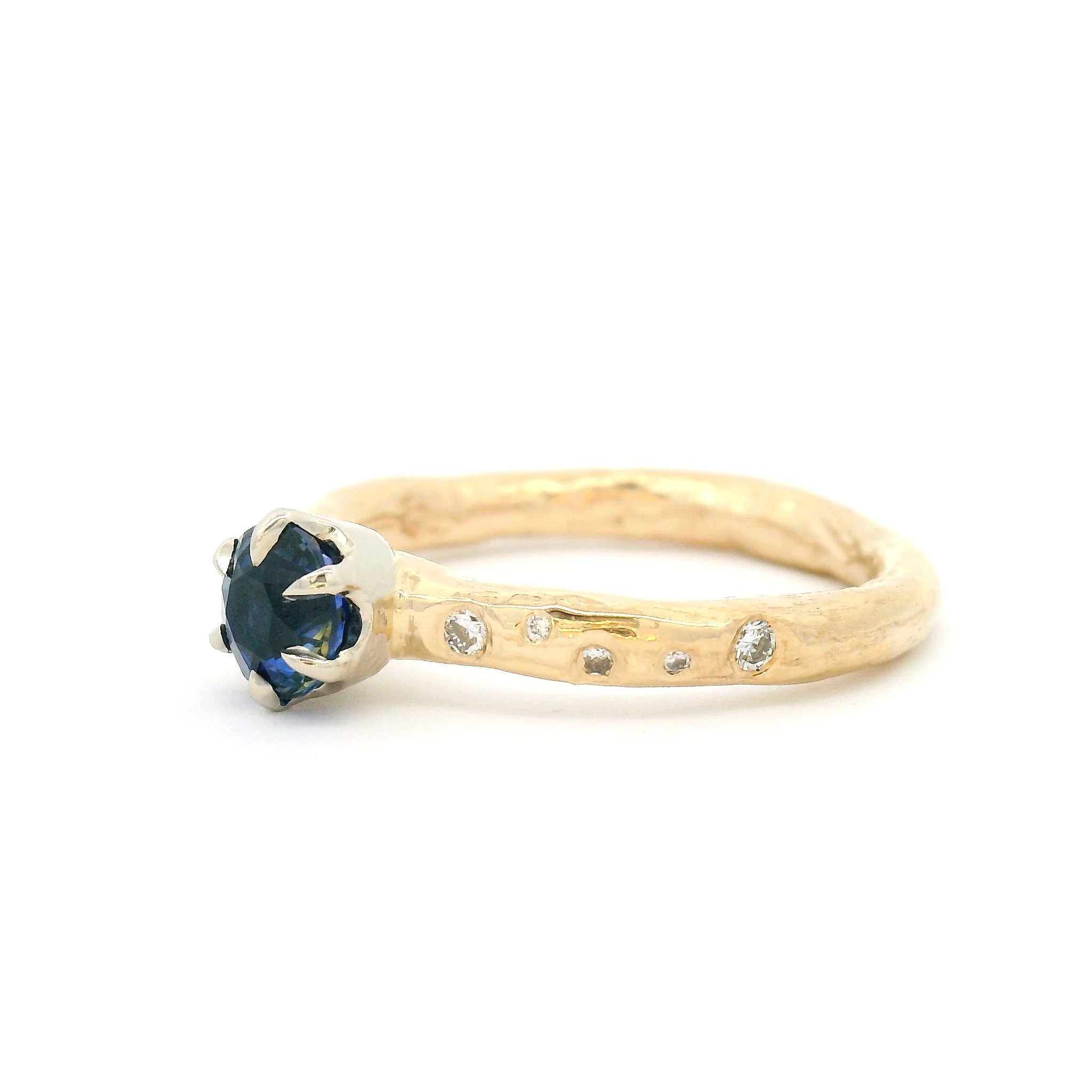 10k Yellow and White Gold Organic Solitaire with 0.73ct Blue Sapphire and Accent Lab-Grown Diamonds - Image 3