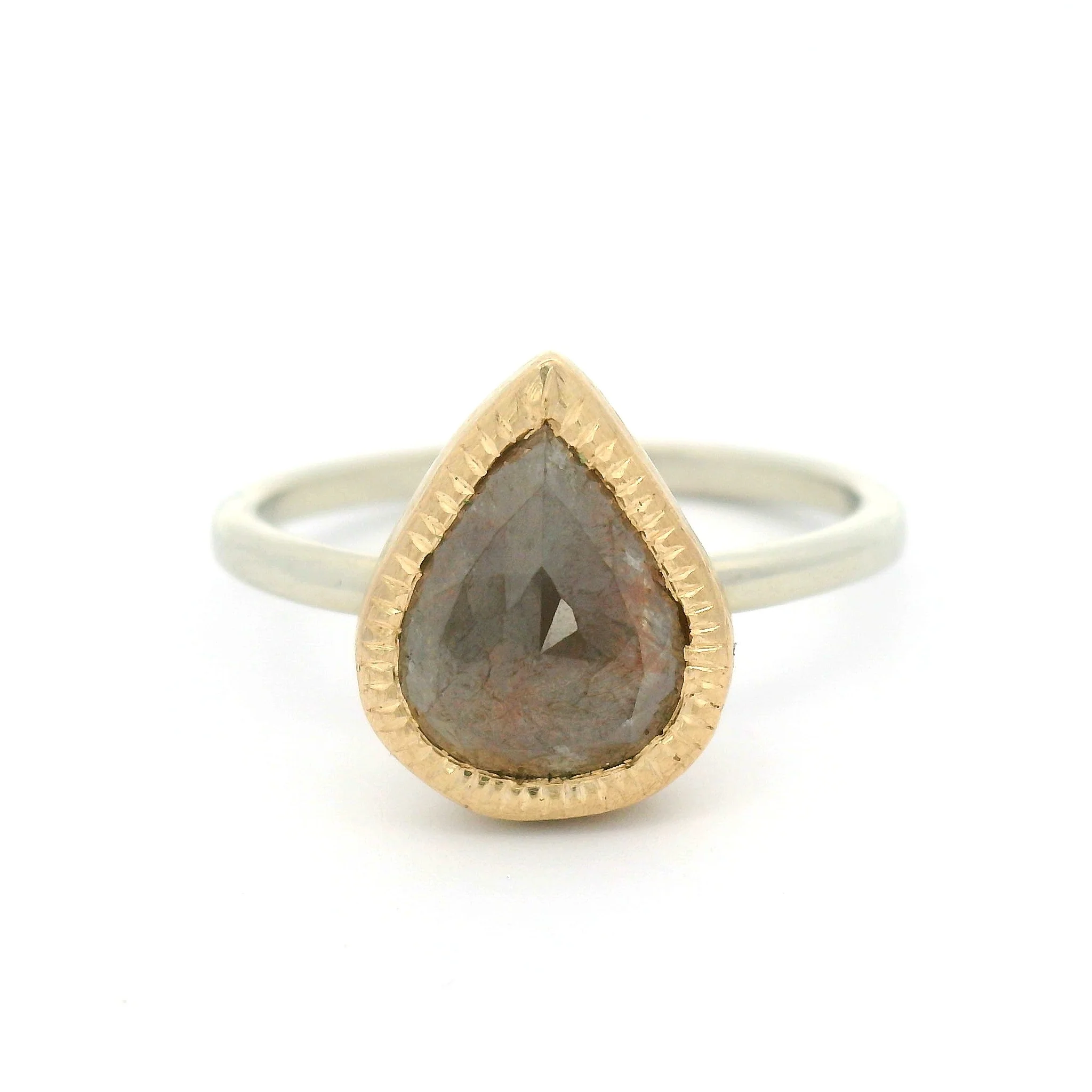 10k Yellow and White Gold Organic Bezel-Set Solitaire with 1.7ct Rose-Cut Diamond