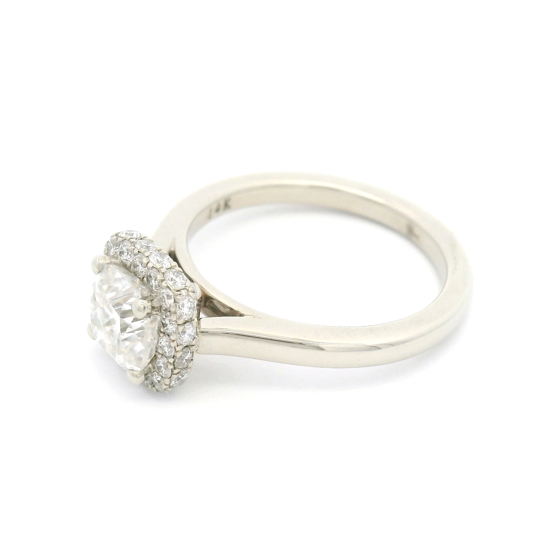 14k White Engagement Ring with 1.1ct Moissanite and Accent Double-Sided Diamond Halo - Image 3