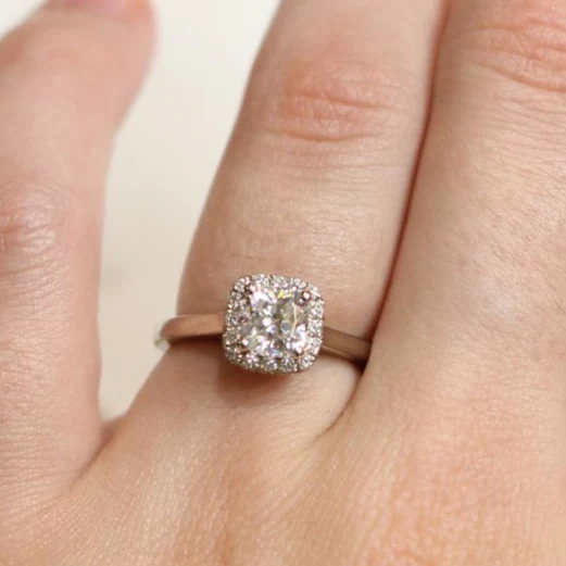 14k White Engagement Ring with 1.1ct Moissanite and Accent Double-Sided Diamond Halo - Image 4