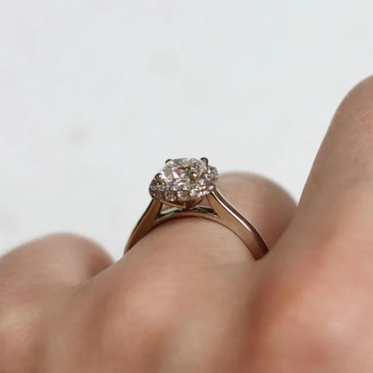 14k White Engagement Ring with 1.1ct Moissanite and Accent Double-Sided Diamond Halo - Image 7
