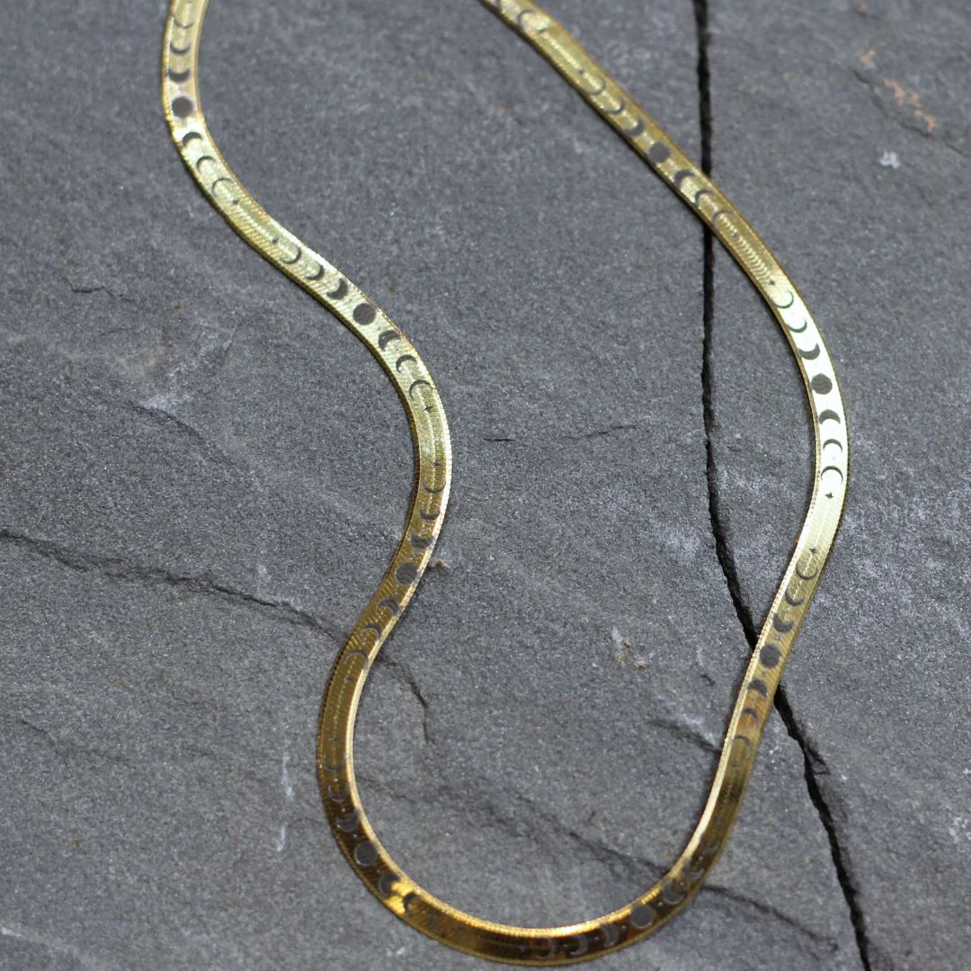 Moon Phase Engraved Herringbone Necklace - Image 3