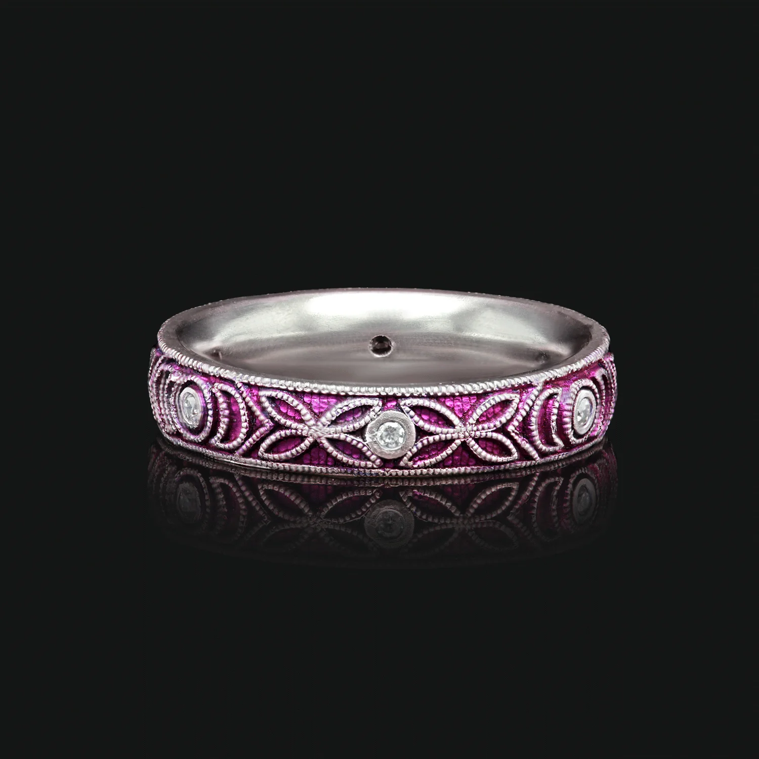 Moonlight Meadow - Moissanite &b Titanium Fine Etched Band - Image 3