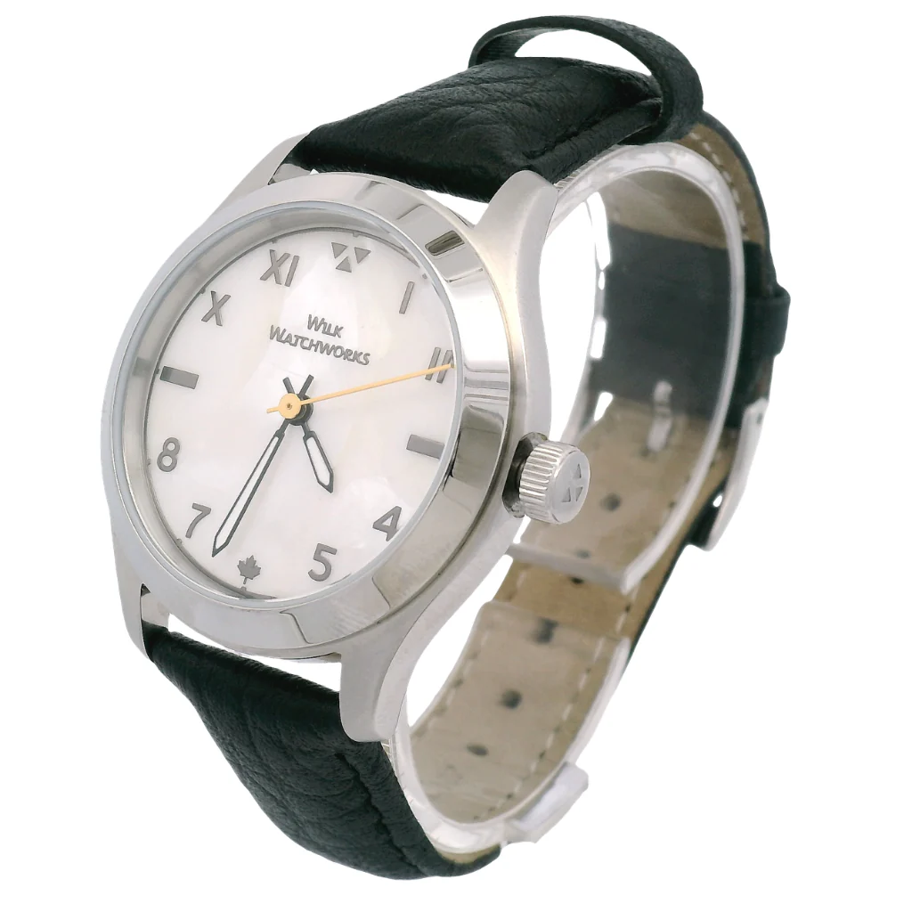 Mother of Pearl Automatic Black Leather Watch - Image 4
