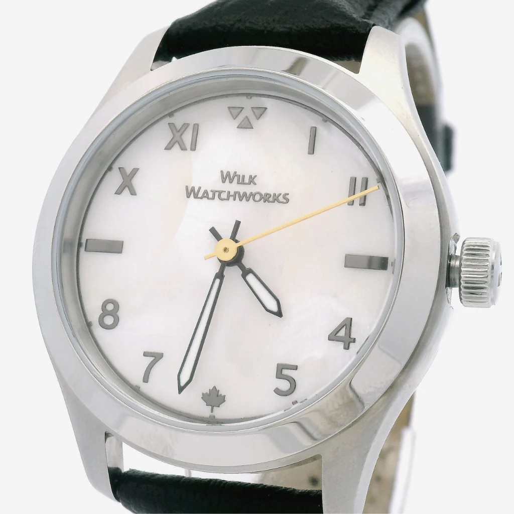 Mother of Pearl Automatic Black Leather Watch - Image 5