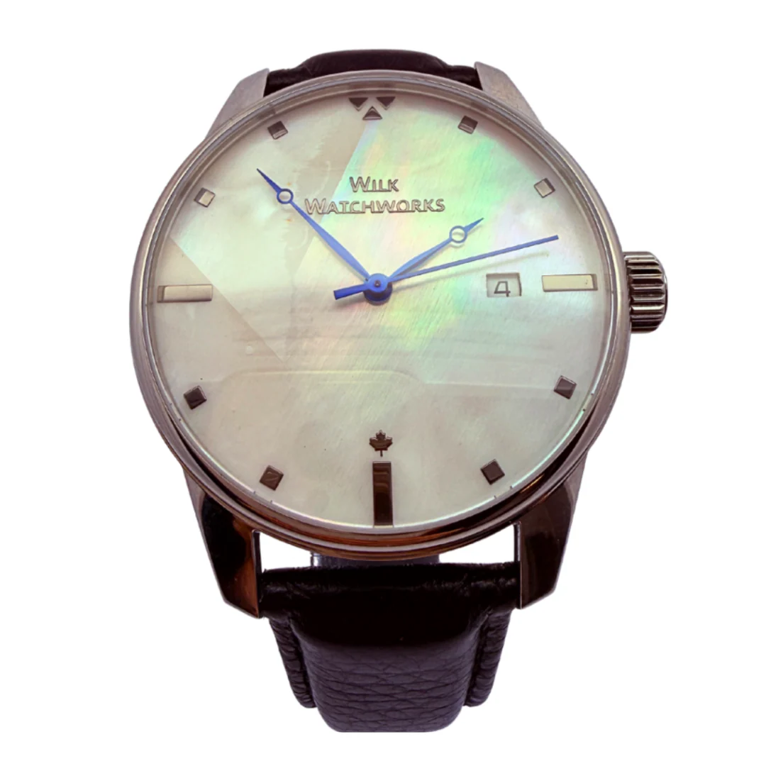 Mother of Pearl Automatic Black Leather Watch