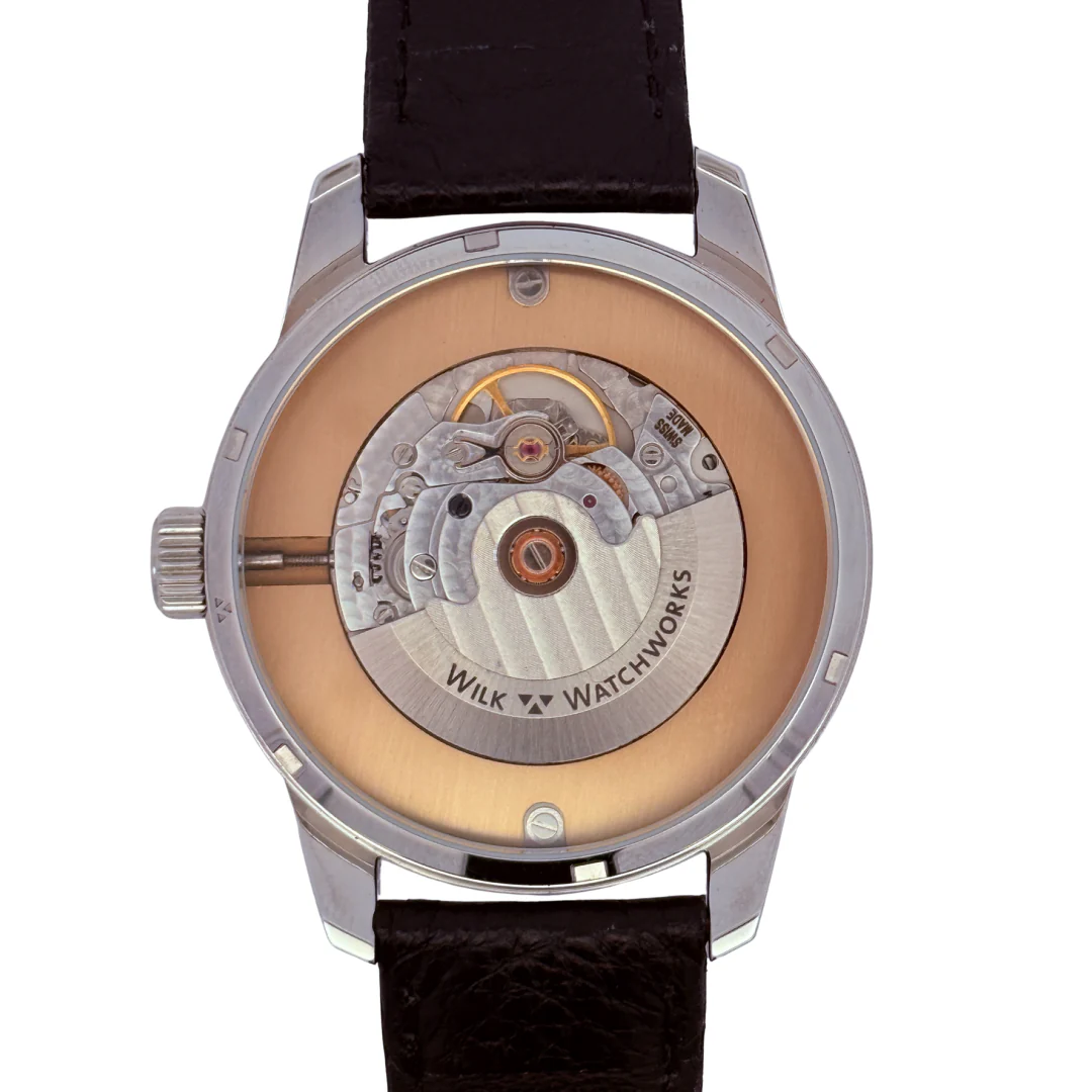 Mother of Pearl Automatic Black Leather Watch - Image 2