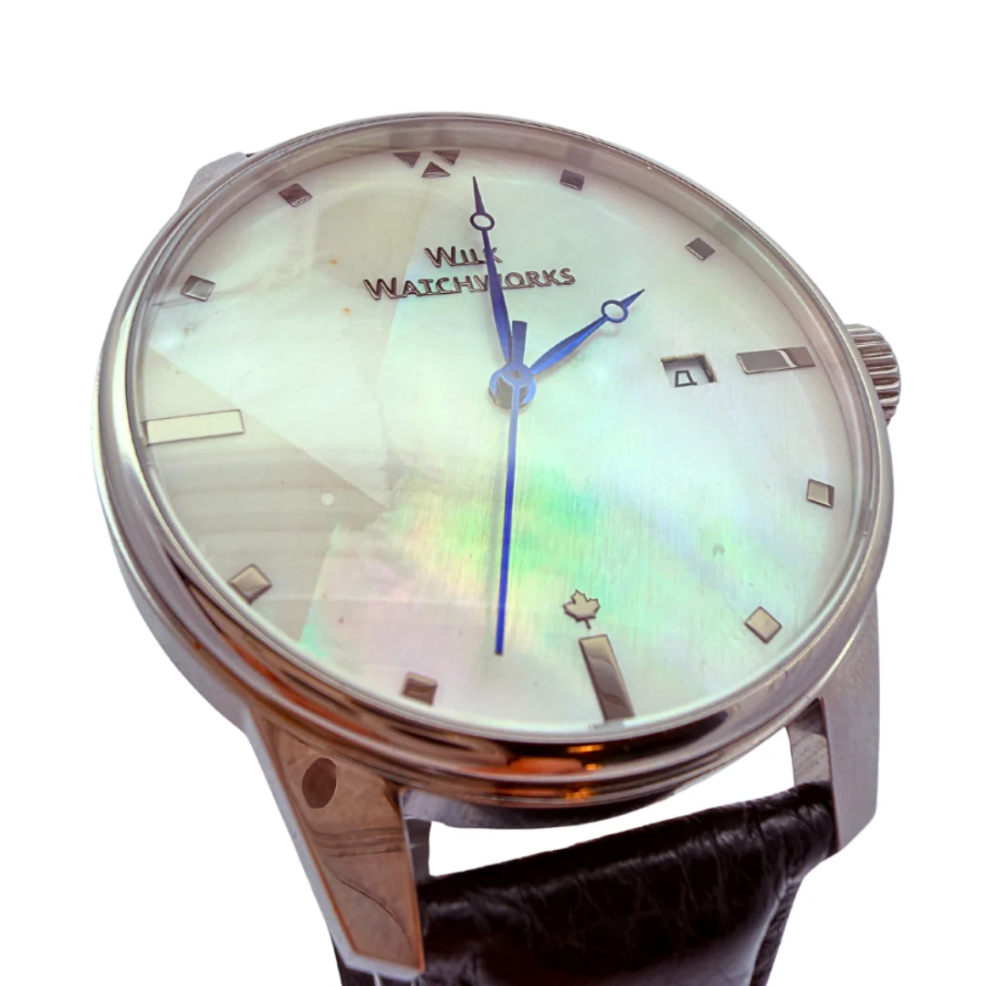 Mother of Pearl Automatic Black Leather Watch - Image 7