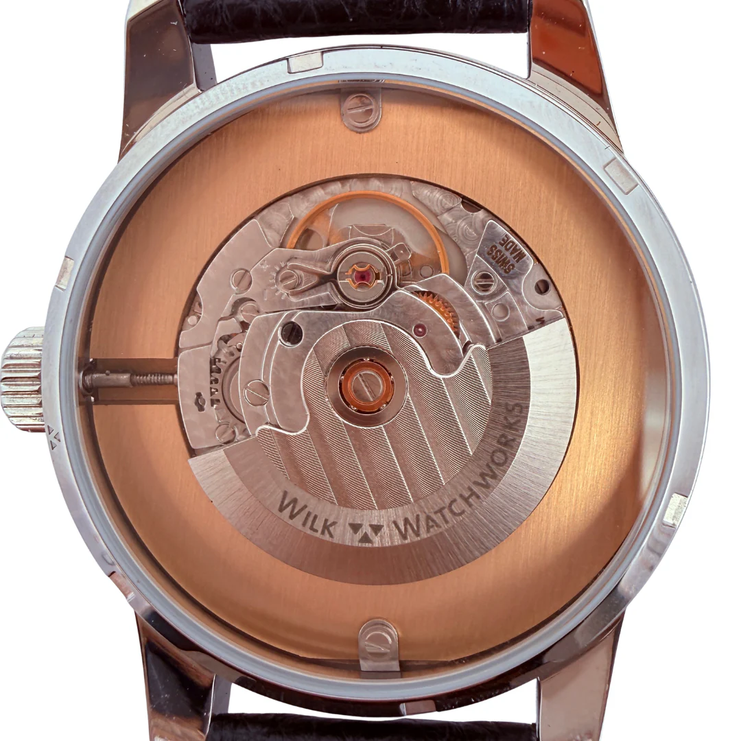 Mother of Pearl Automatic Black Leather Watch - Image 8