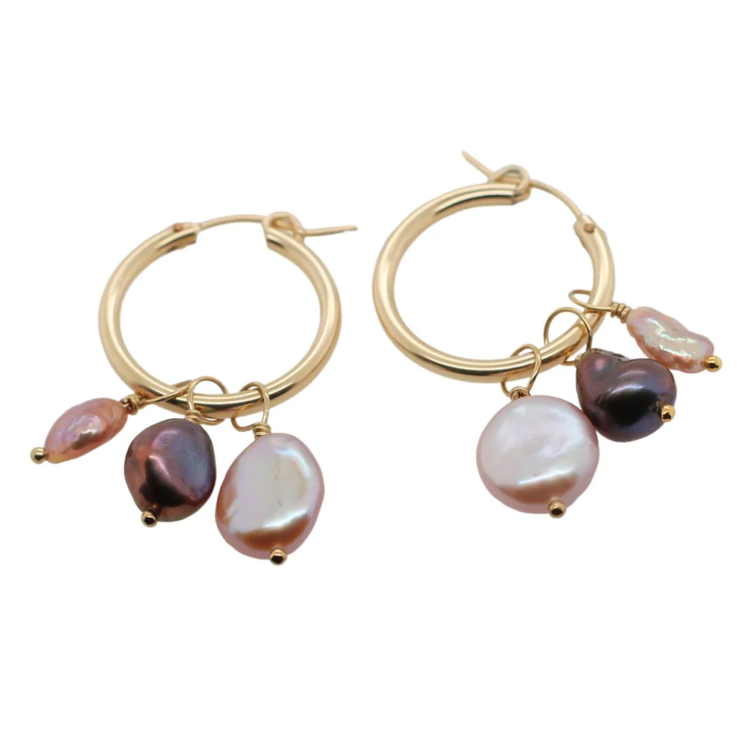 Triple Drop Freshwater Pearl Hoop Earrings - Image 3