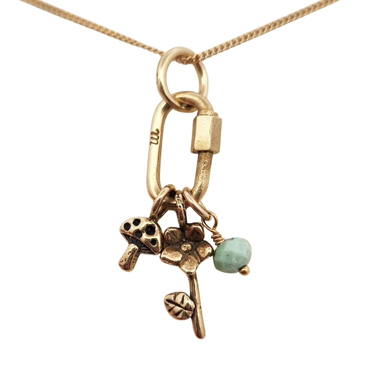 Mushroom, Flower & Opal Charm Necklace