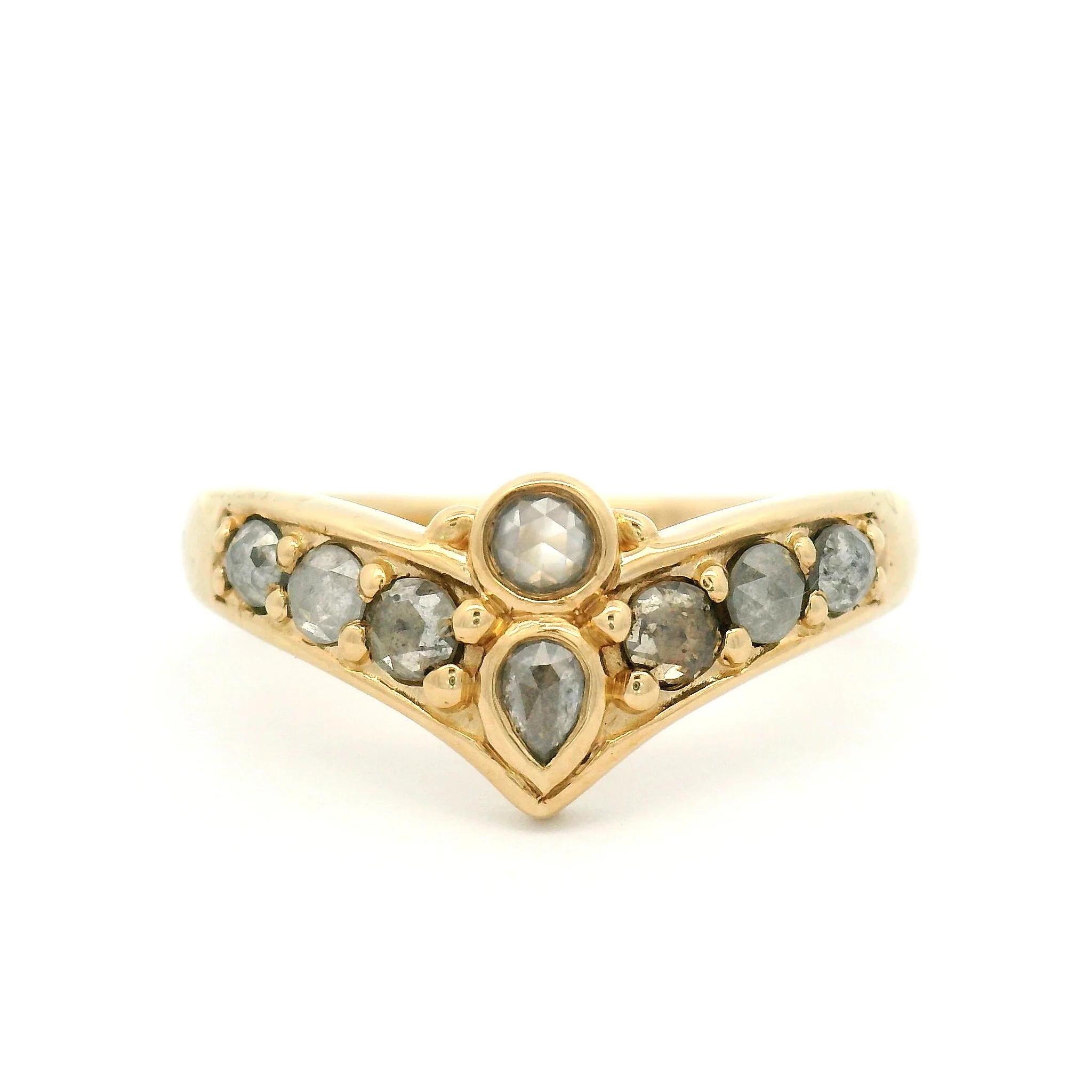 10k Yellow Contour Ring with 0.22cts Salt & Pepper Rose-Cut Diamonds