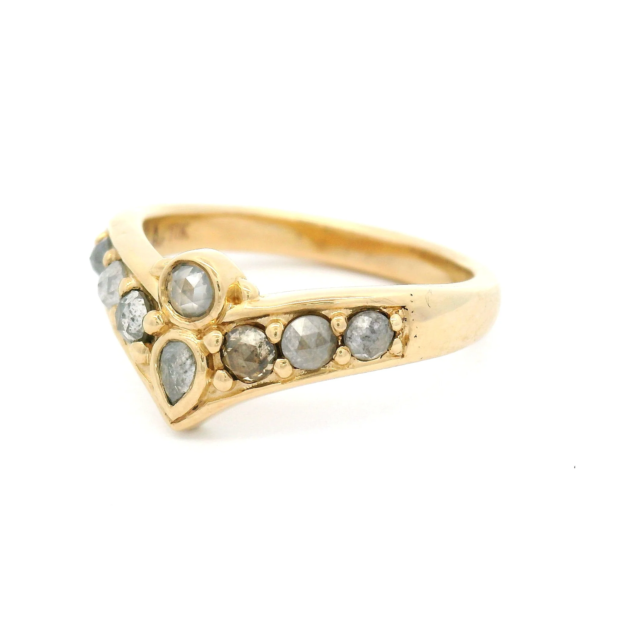 10k Yellow Contour Ring with 0.22cts Salt & Pepper Rose-Cut Diamonds - Image 2