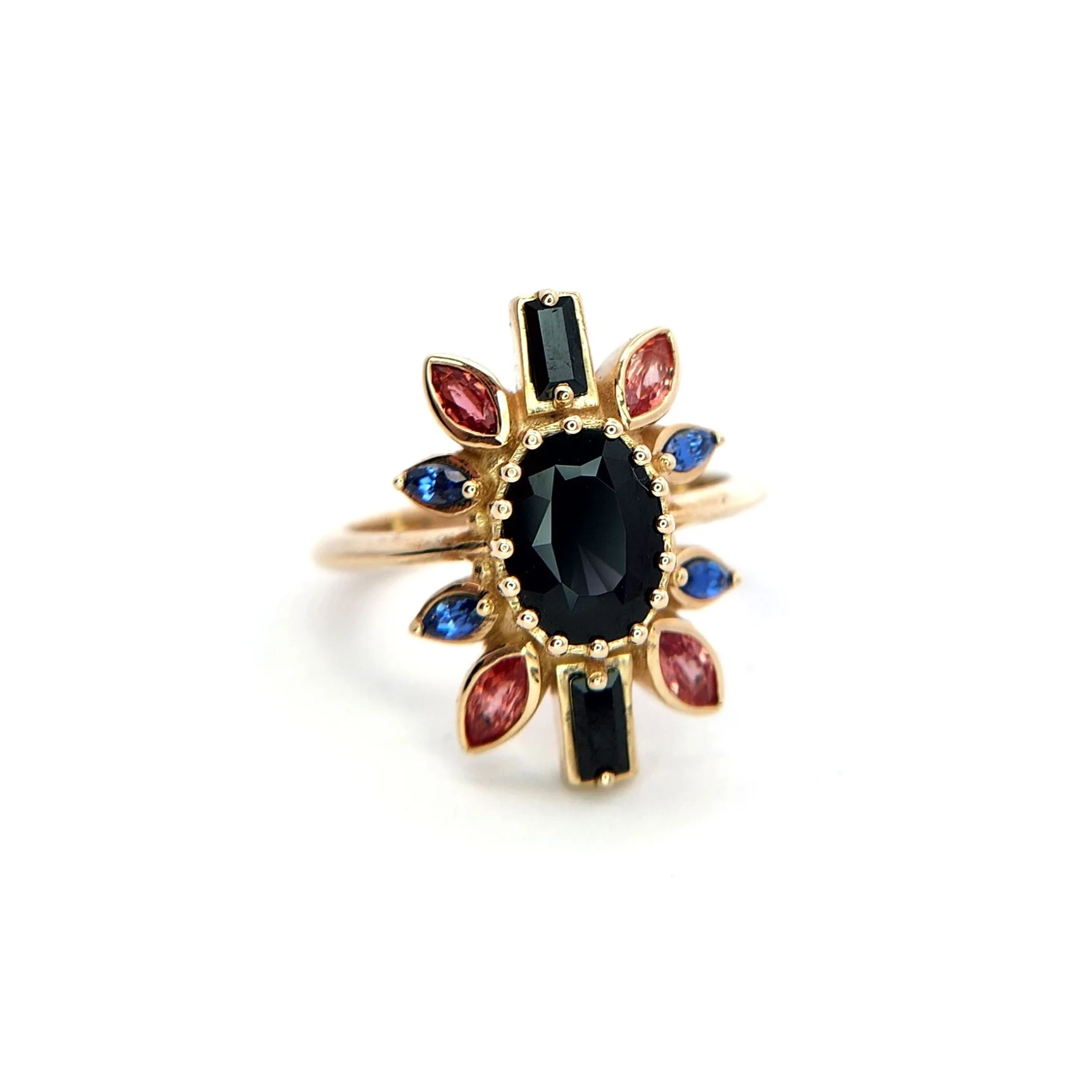 Nox - 14k Yellow Ballerina Ring with 1.4ct Dark Purple Spinel, Accent Sapphires and Spinels - Image 3
