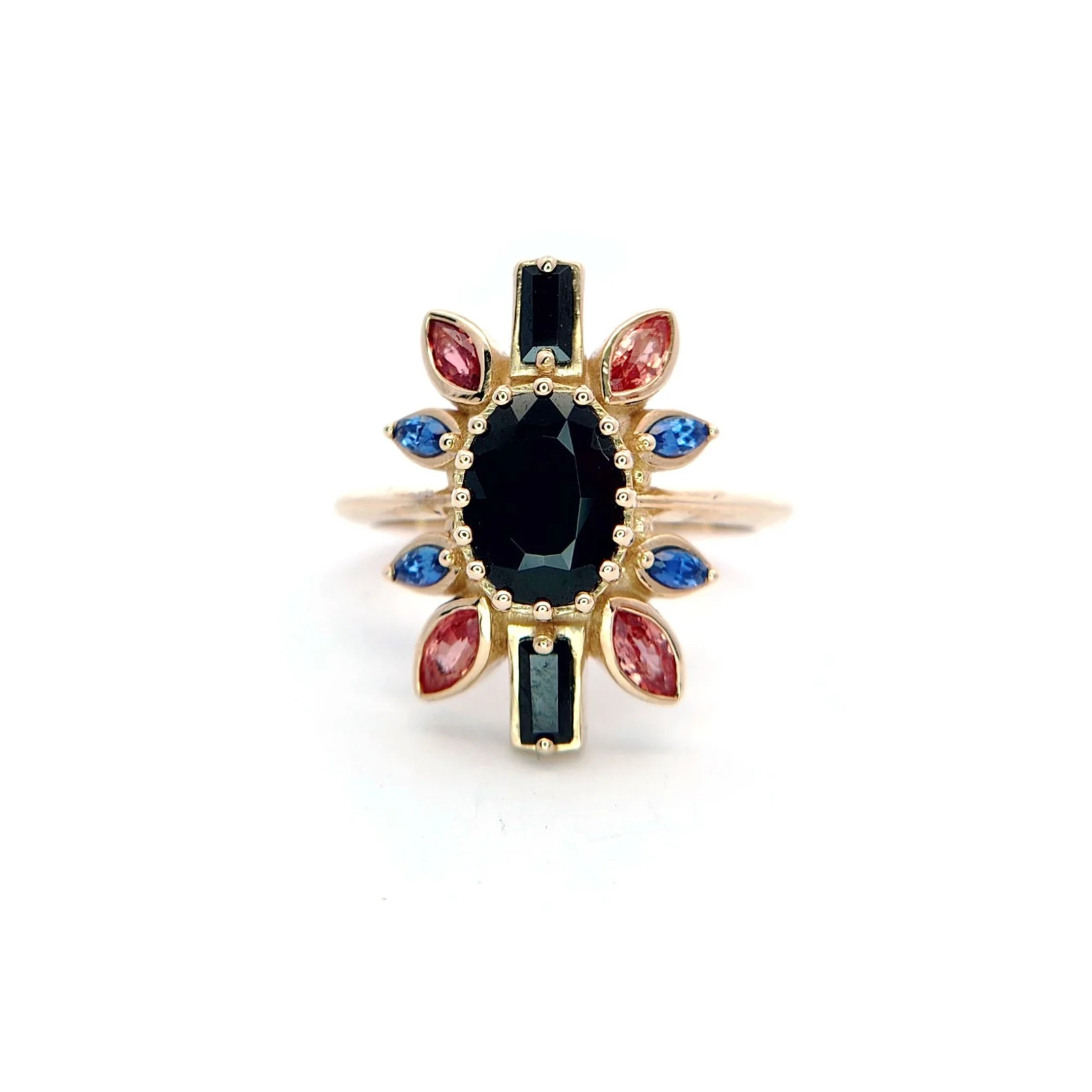 Nox - 14k Yellow Ballerina Ring with 1.4ct Dark Purple Spinel, Accent Sapphires and Spinels - Image 4