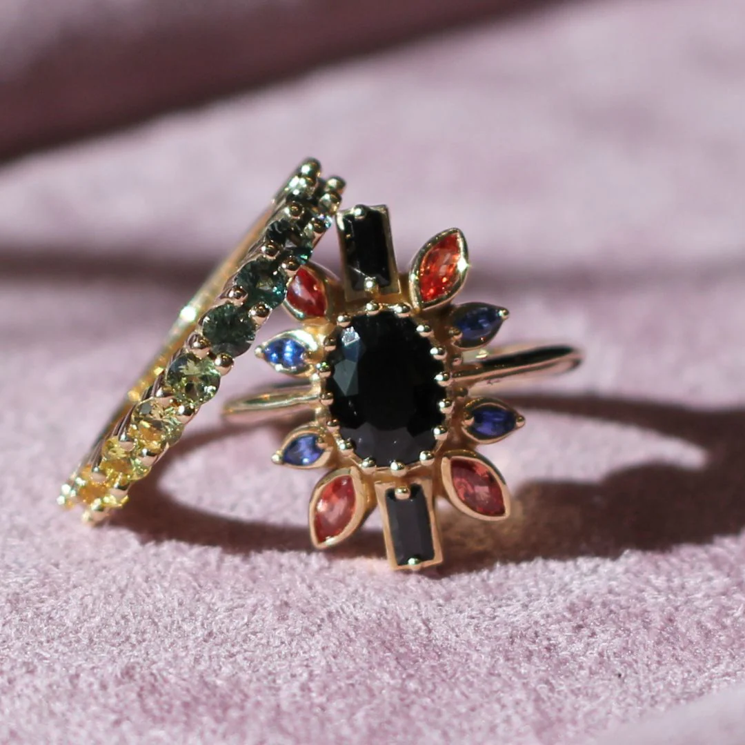Nox - 14k Yellow Ballerina Ring with 1.4ct Dark Purple Spinel, Accent Sapphires and Spinels - Image 5
