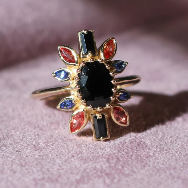 Nox - 14k Yellow Ballerina Ring with 1.4ct Dark Purple Spinel, Accent Sapphires and Spinels - Image 6