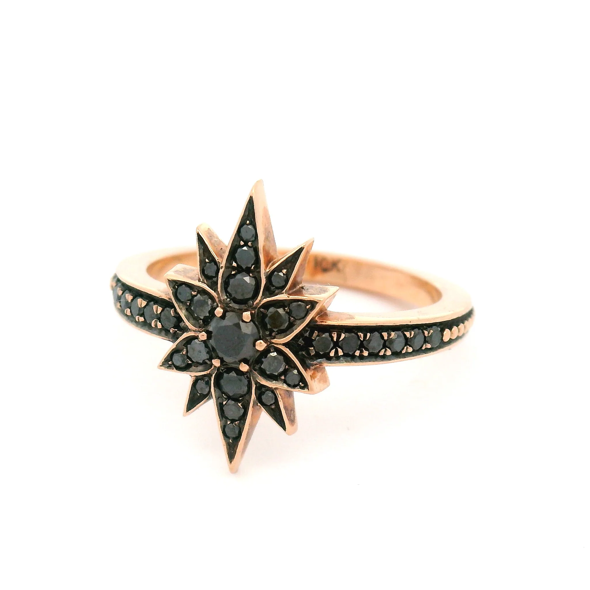 10k Rose Gold Floral Ring with 0.40cts Black Diamonds - Image 3