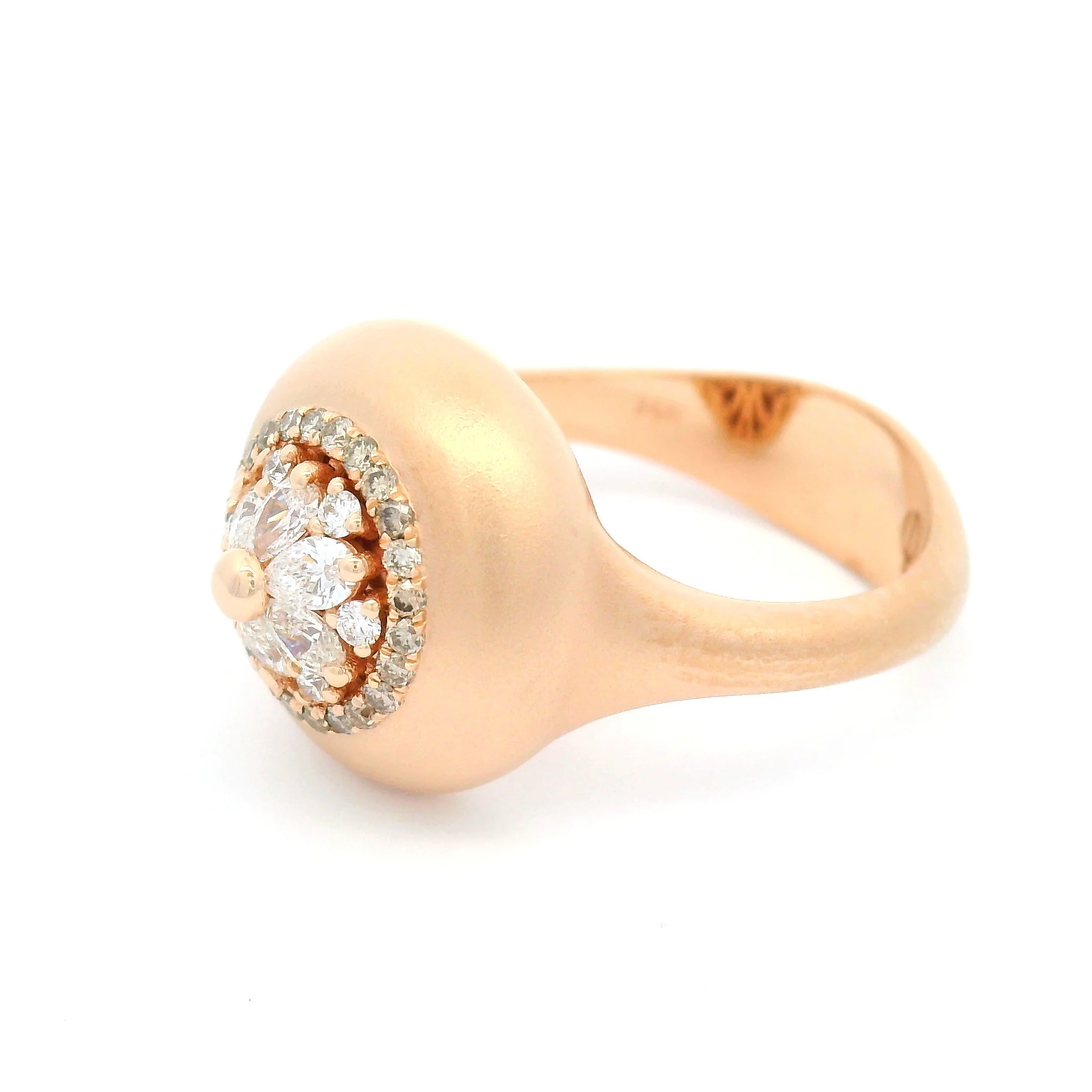 14k Rose Gold Matte Finish Ring with Multi-Cut Diamond Cluster - Image 4