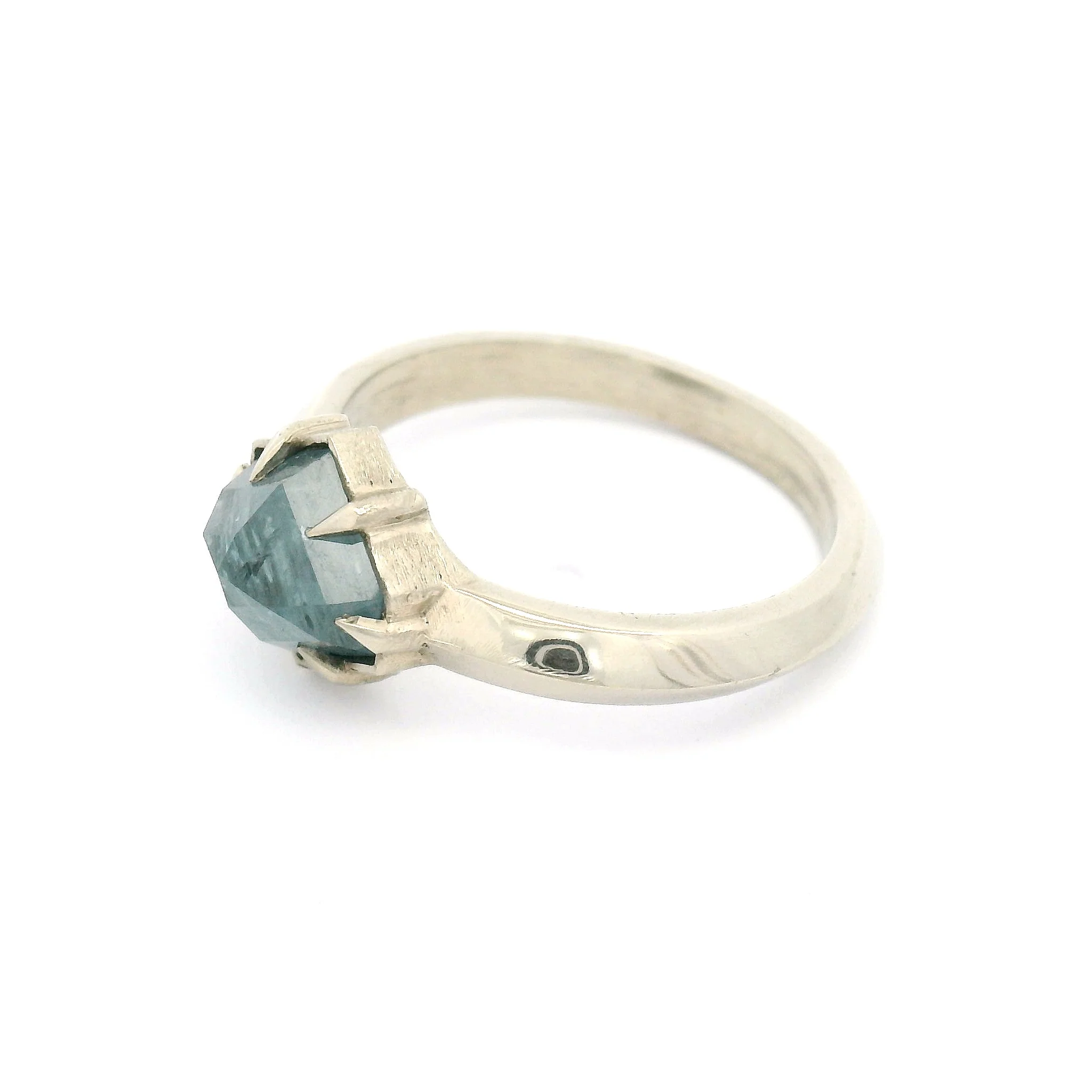 14k White Solitaire with 1.2ct Blue Rose-Cut Sapphire - Image 3