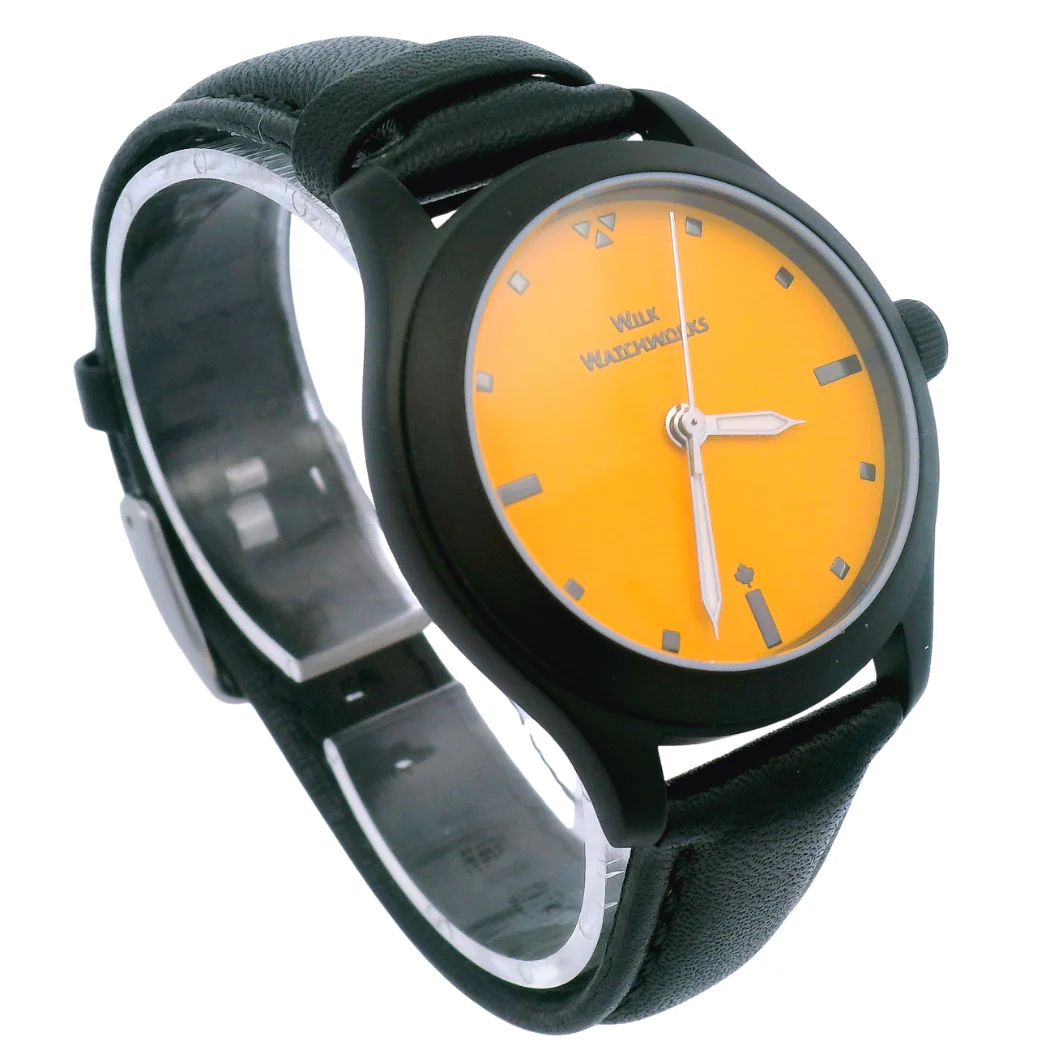 Orange Matte Black Leather Mechanical Watch - Image 3