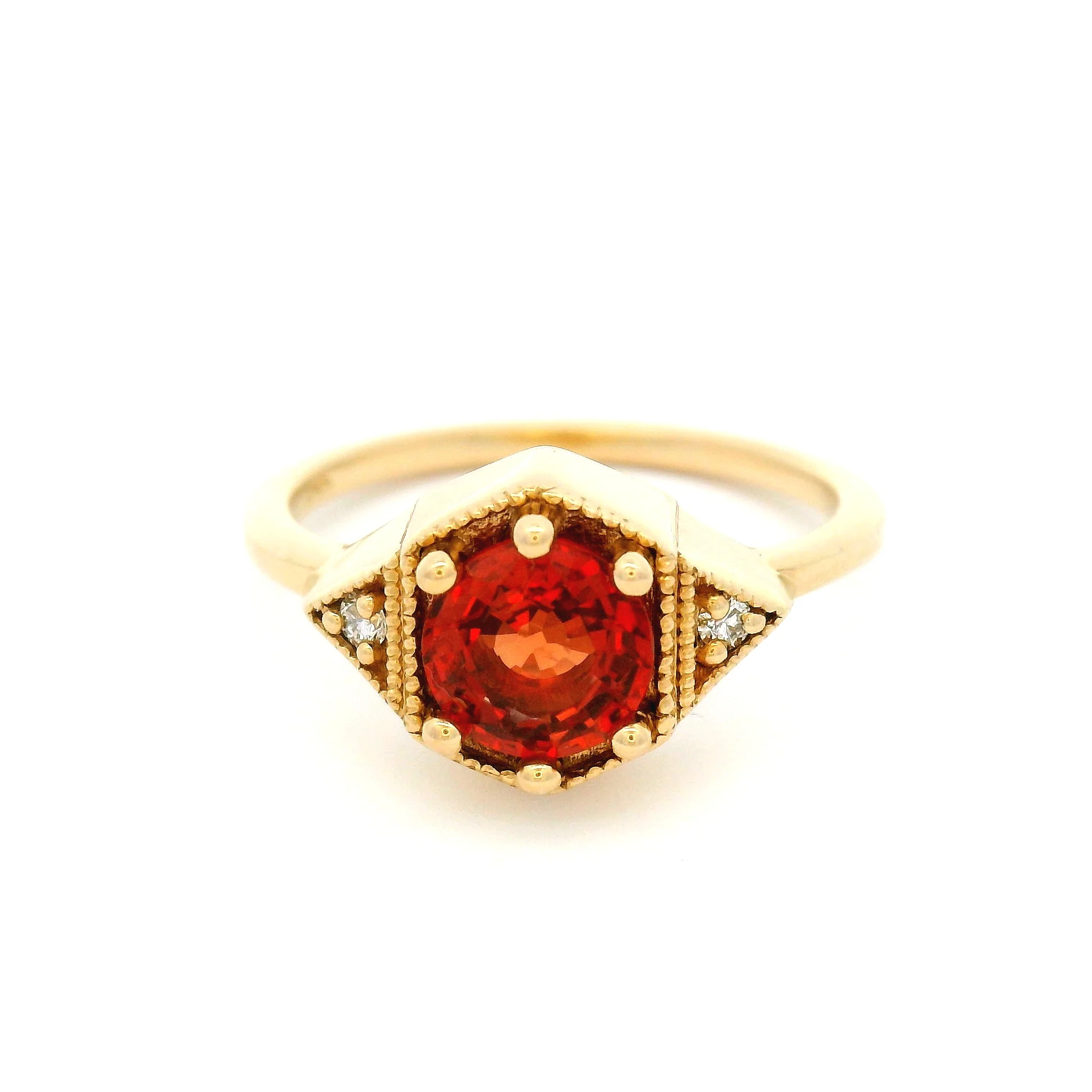 Bella - 14k Yellow Ring with 1.05ct Orange Sapphire and Accent Diamonds