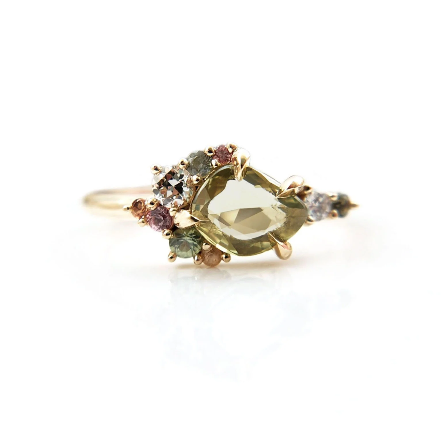 Organic Green Sapphire Cluster Ring