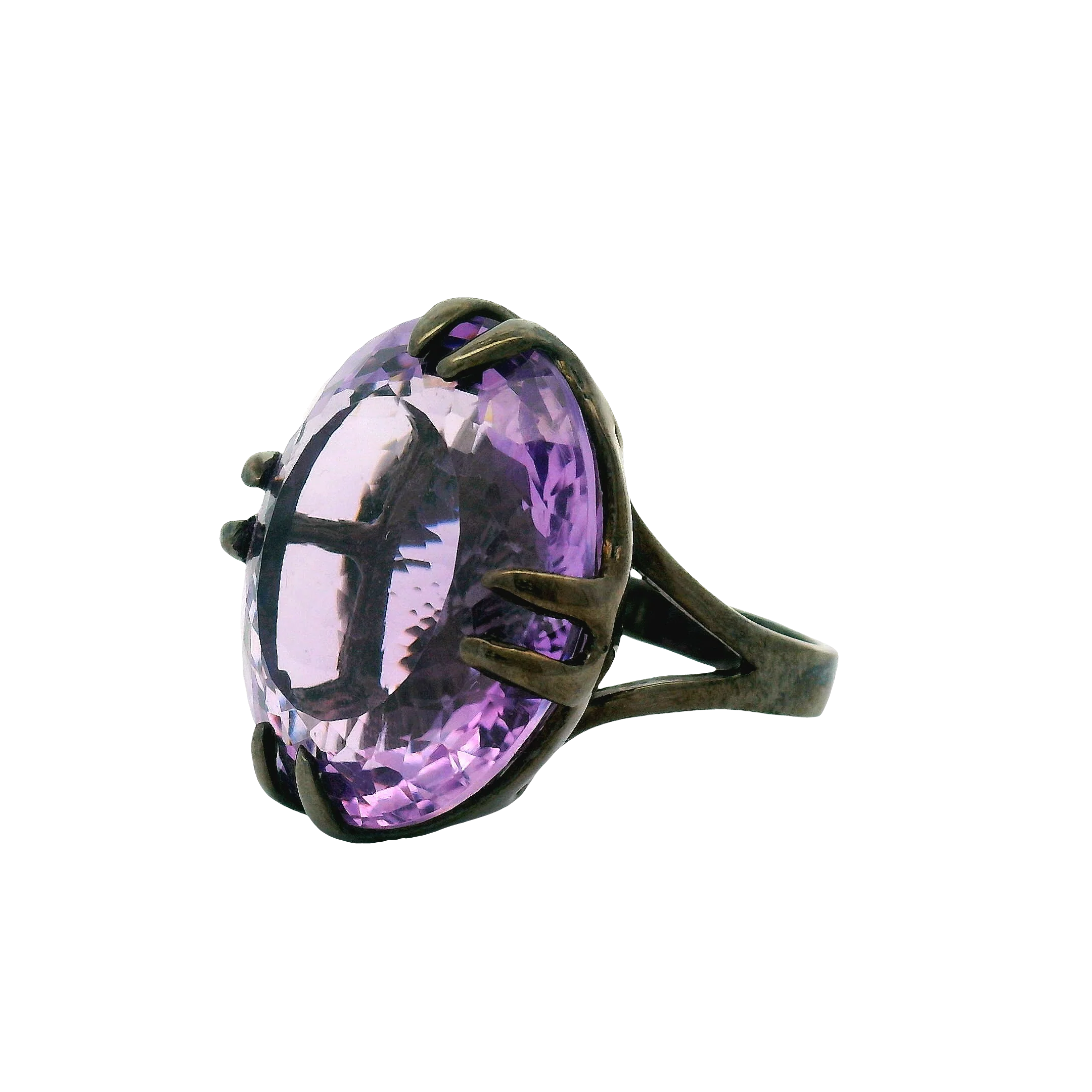 Oval Brilliant Amethyst Silver Cocktail Ring - Image 3