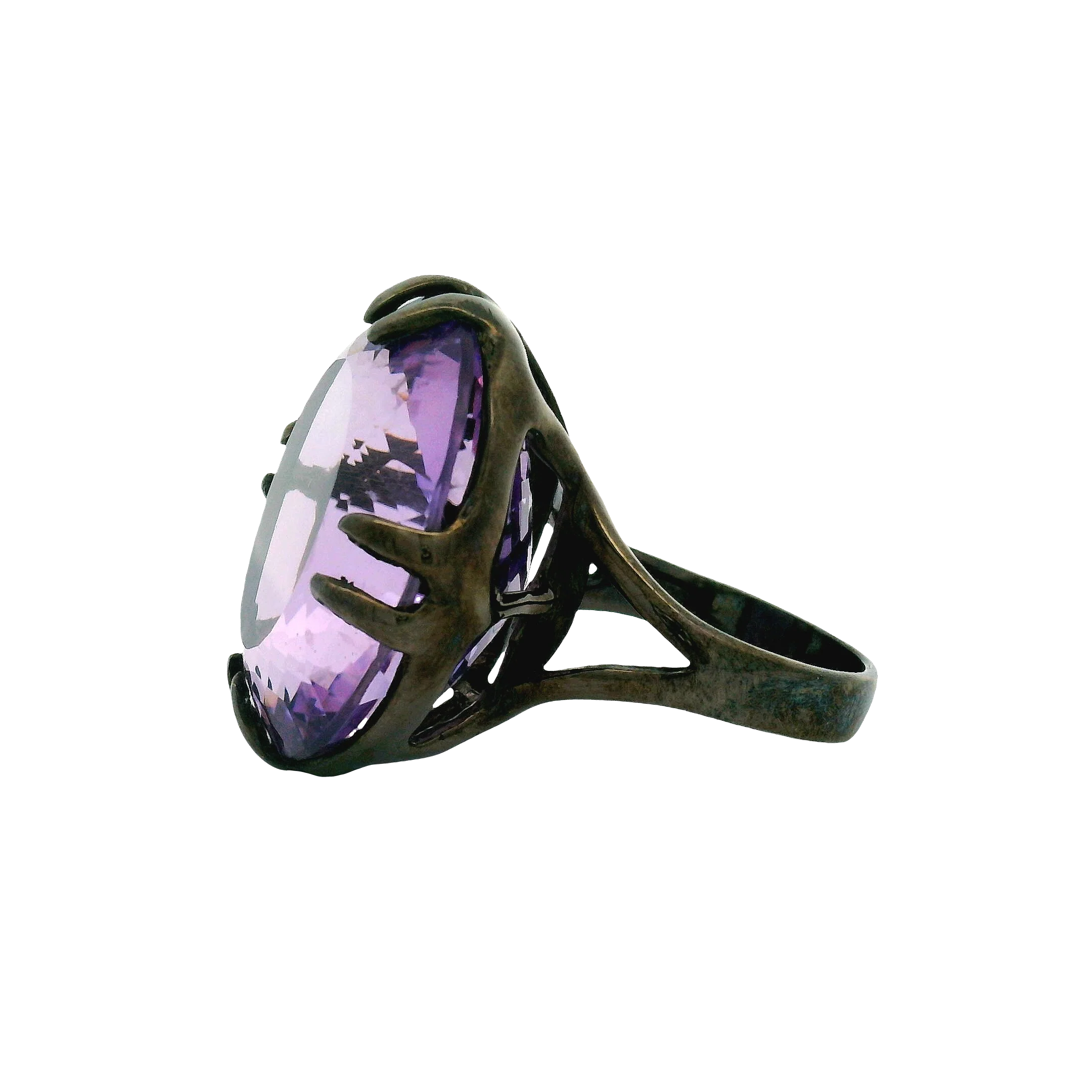 Oval Brilliant Amethyst Silver Cocktail Ring - Image 4