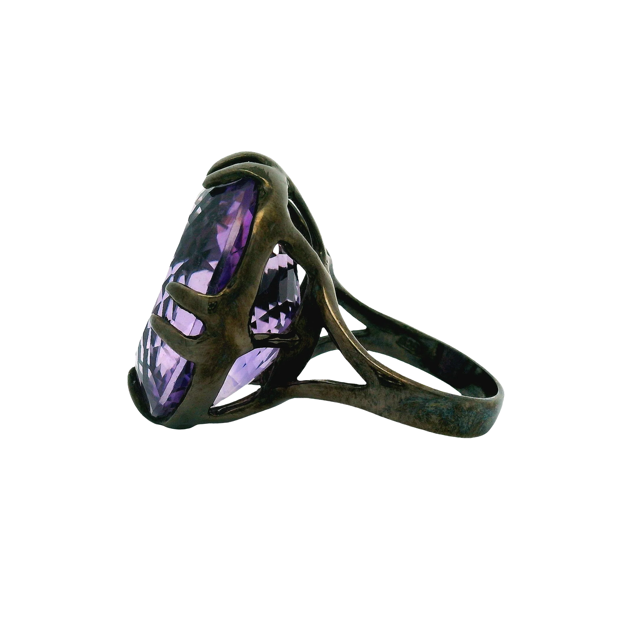Oval Brilliant Amethyst Silver Cocktail Ring - Image 5