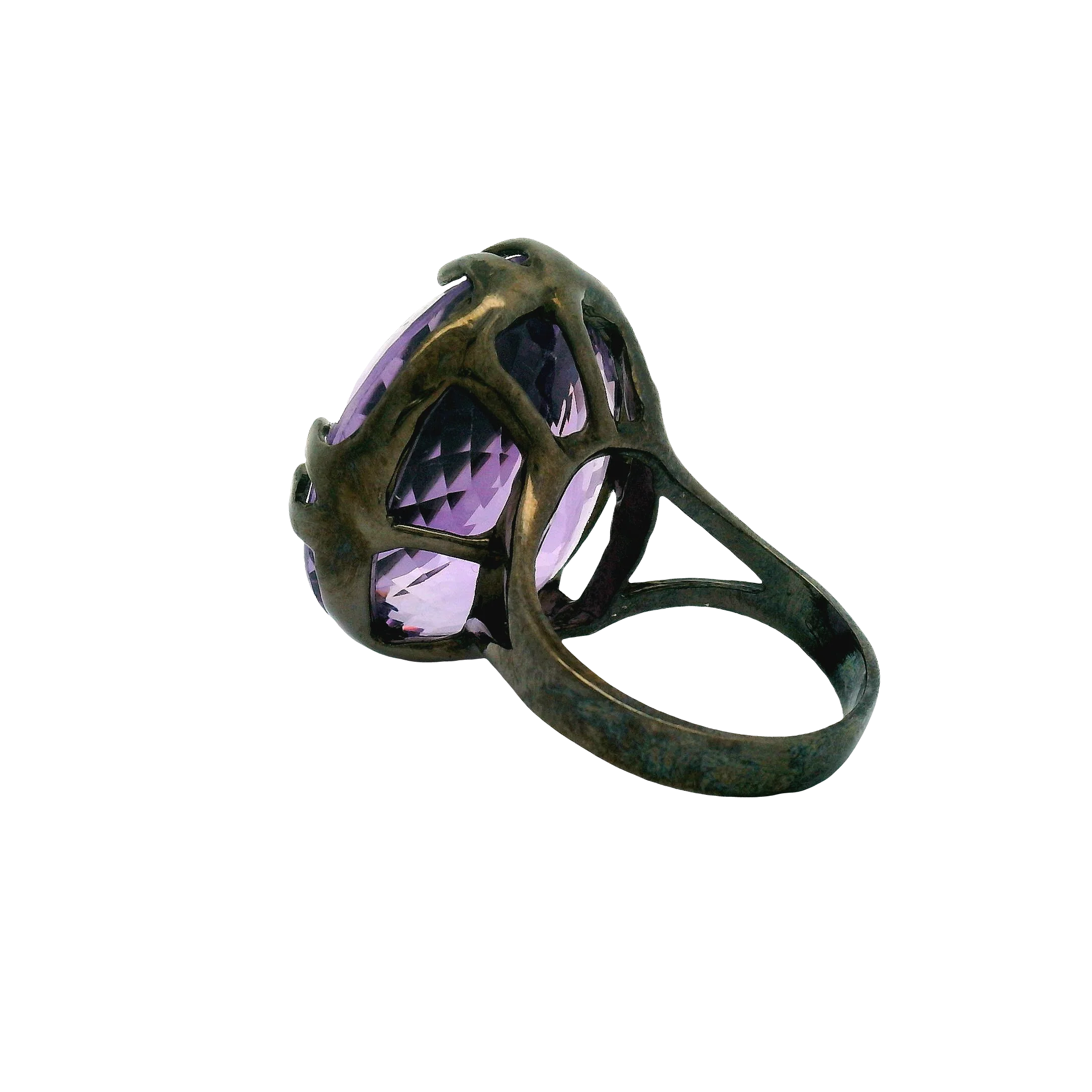 Oval Brilliant Amethyst Silver Cocktail Ring - Image 6