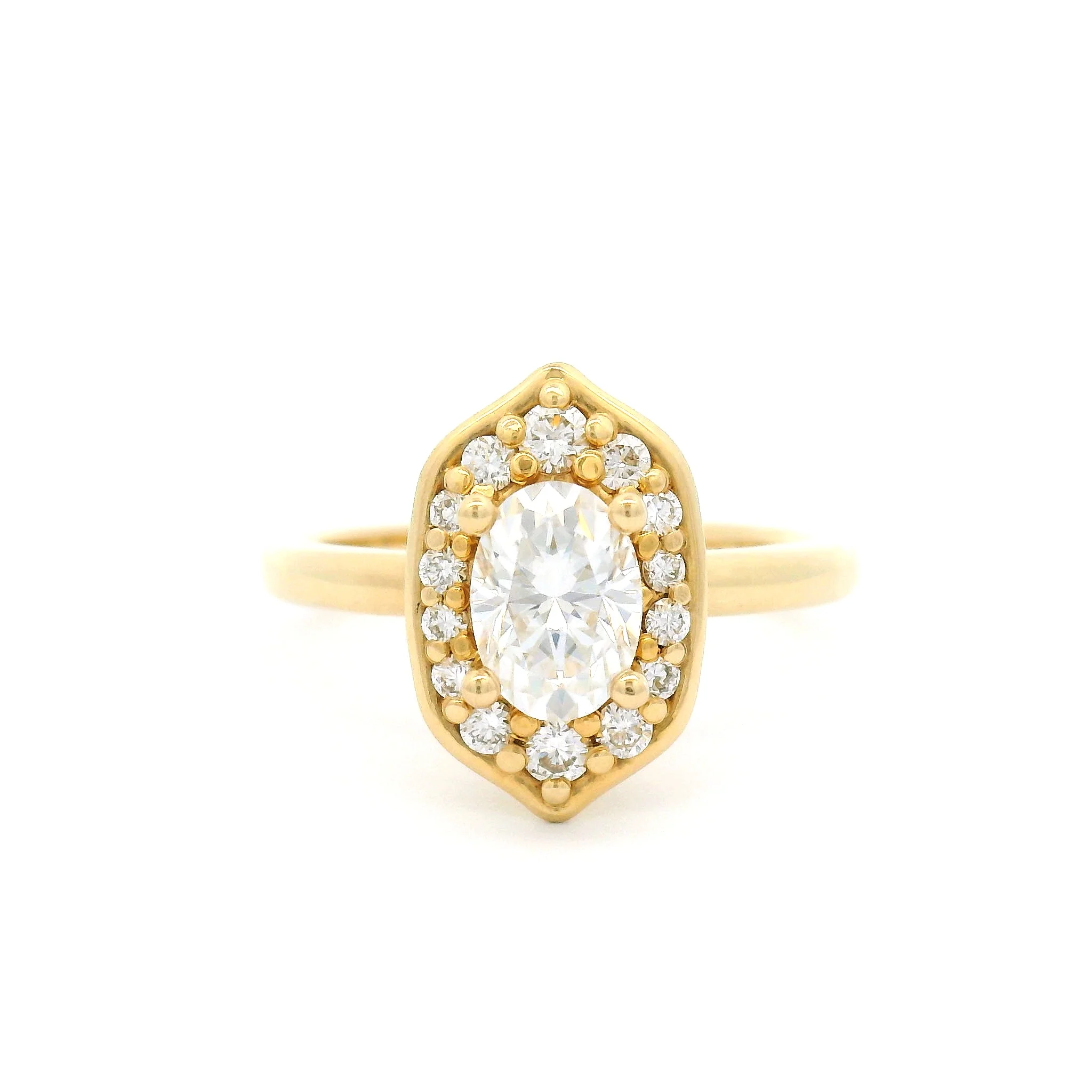 14k Yellow Oval Moissanite Halo Engagement Ring