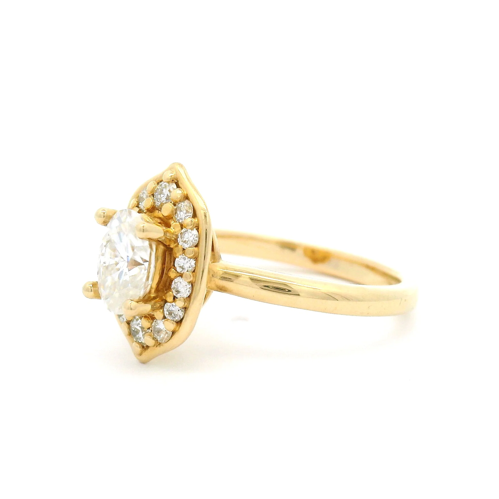 14k Yellow Oval Moissanite Halo Engagement Ring - Image 2