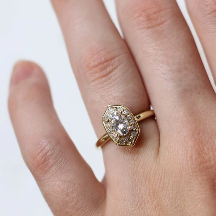 14k Yellow Oval Moissanite Halo Engagement Ring - Image 3