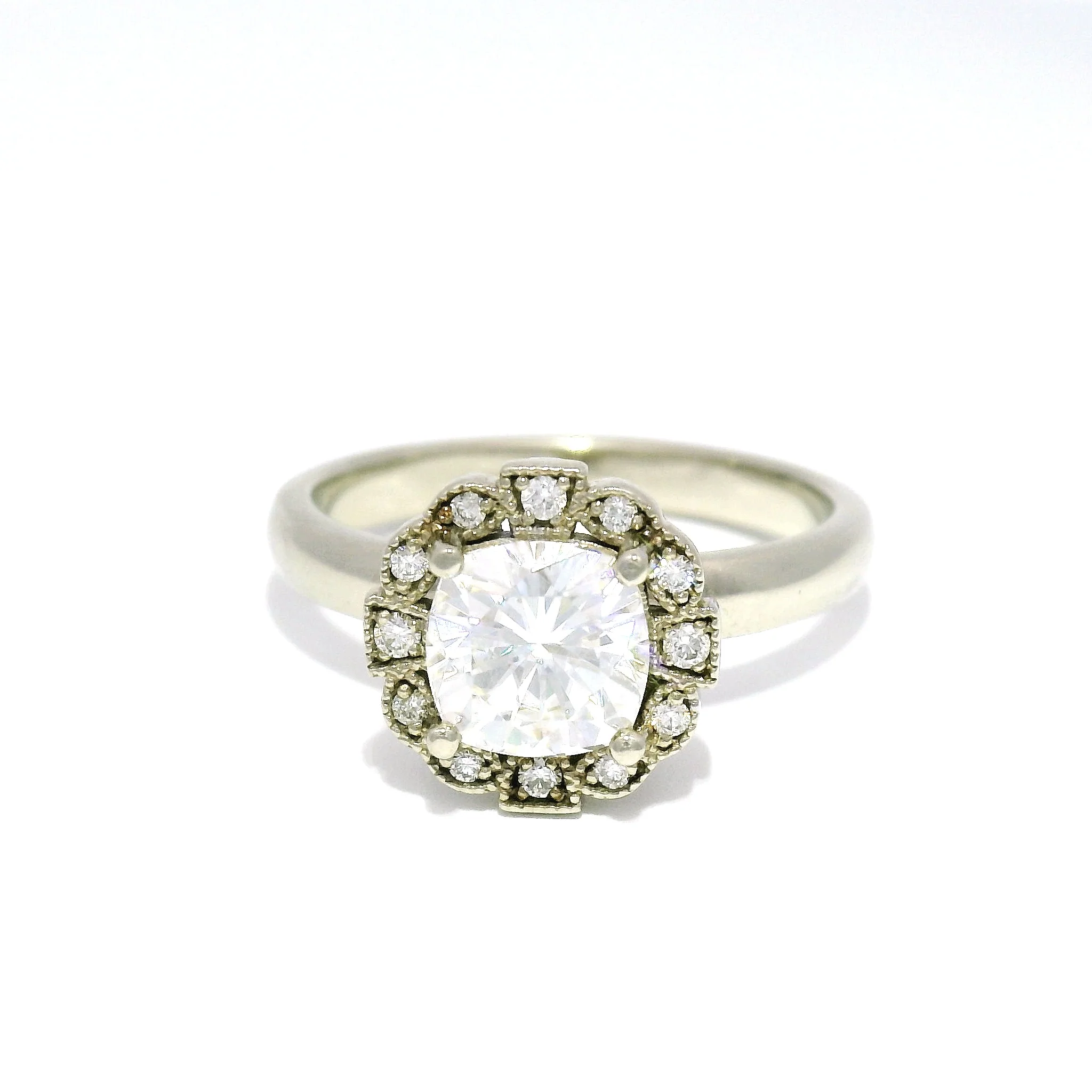Cushion Moissanite Halo Engagement Ring
