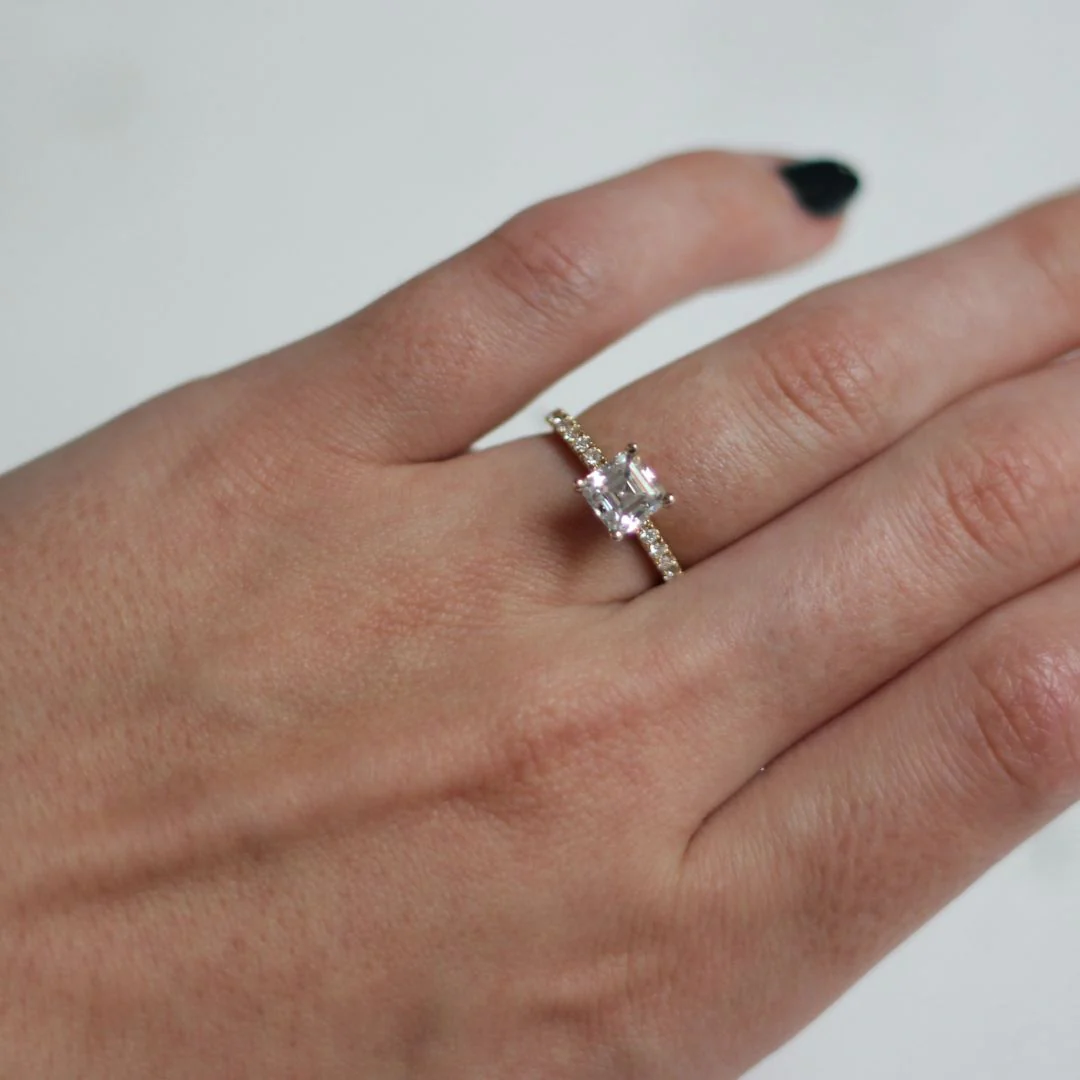 14k Yellow and White Asscher-Cut Moissanite Engagement Ring with Accent Diamonds - Image 5
