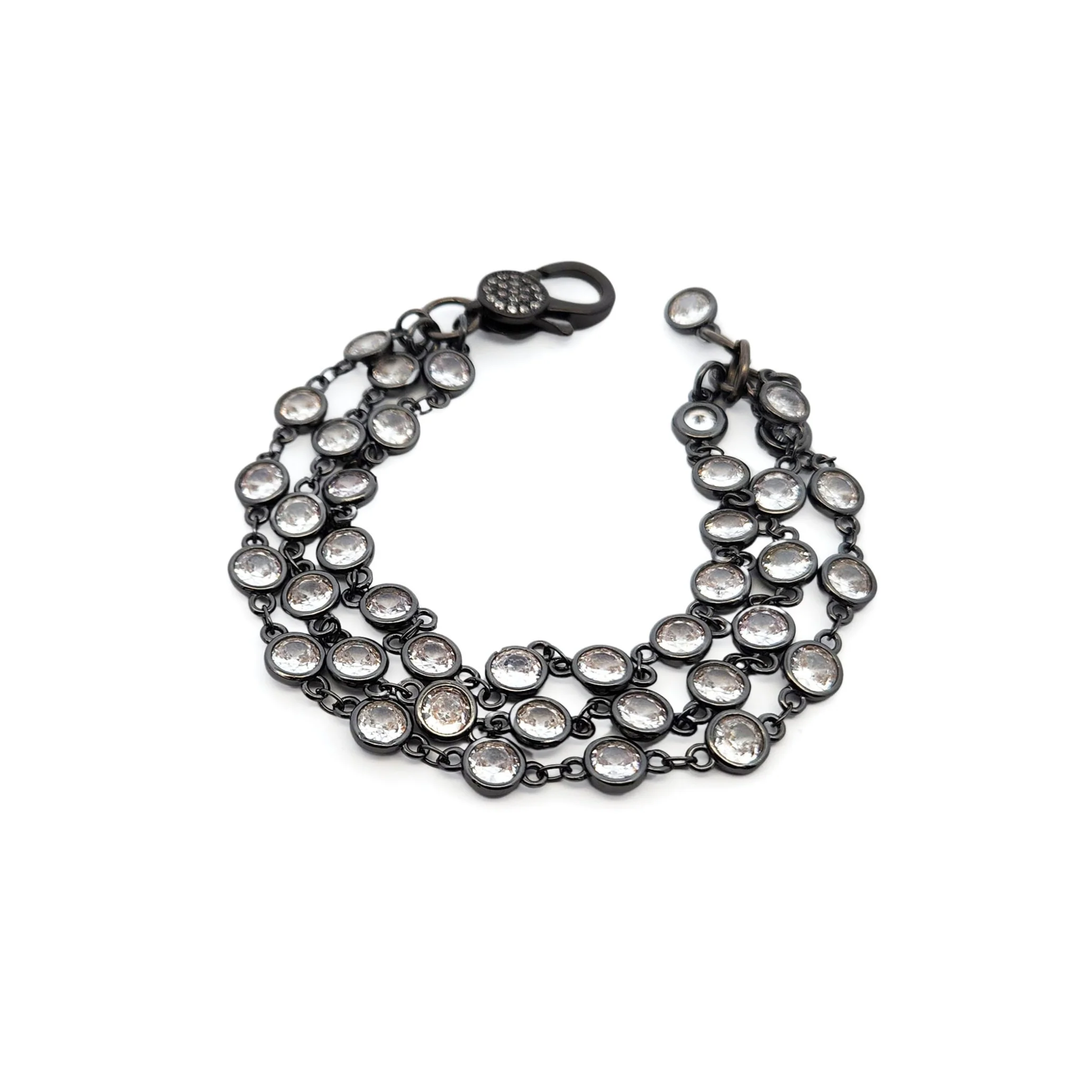 Oxidized Sterling Silver 3-Strand CZ Bracelet