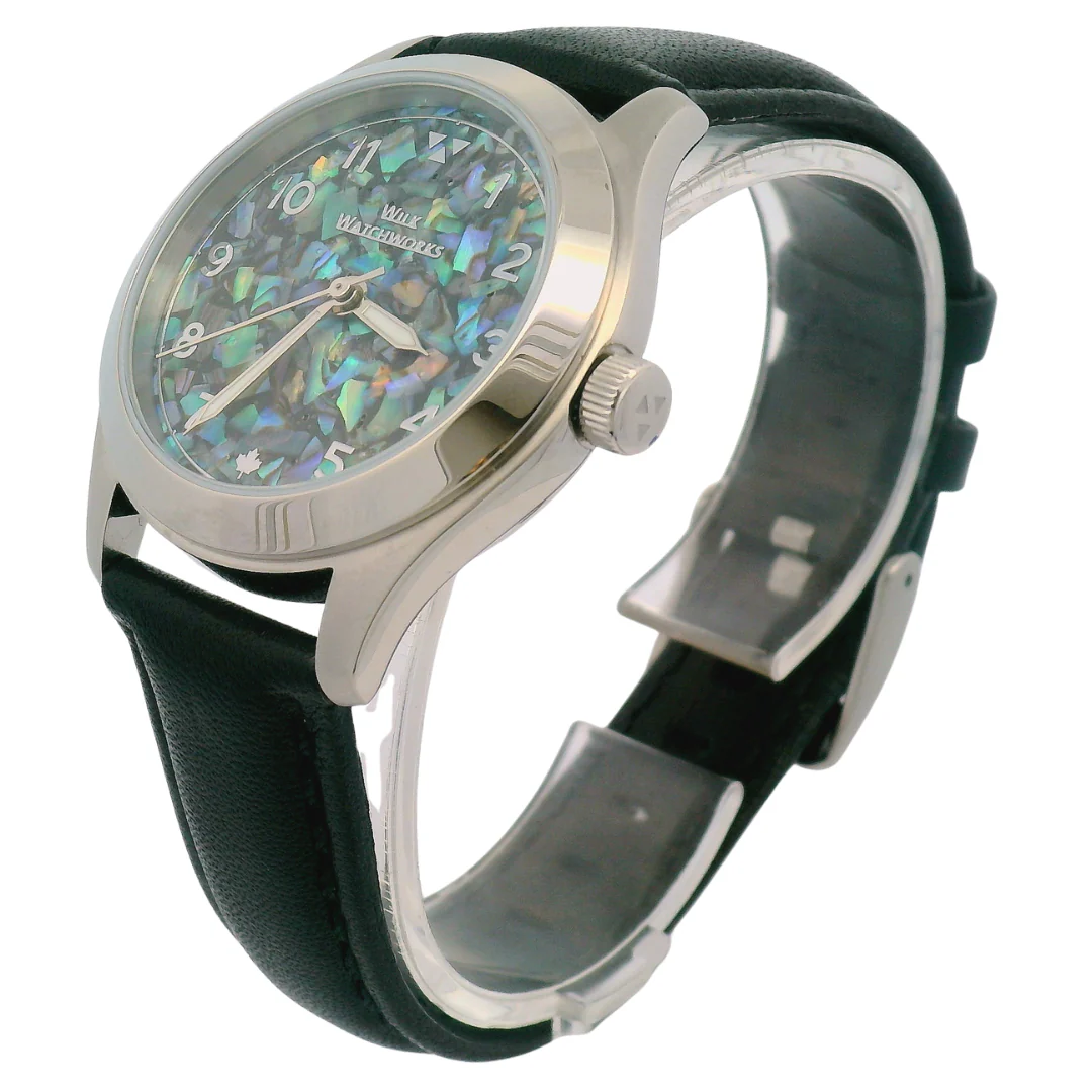 Paua Flakes Black Leather Mechanical Watch - Image 4