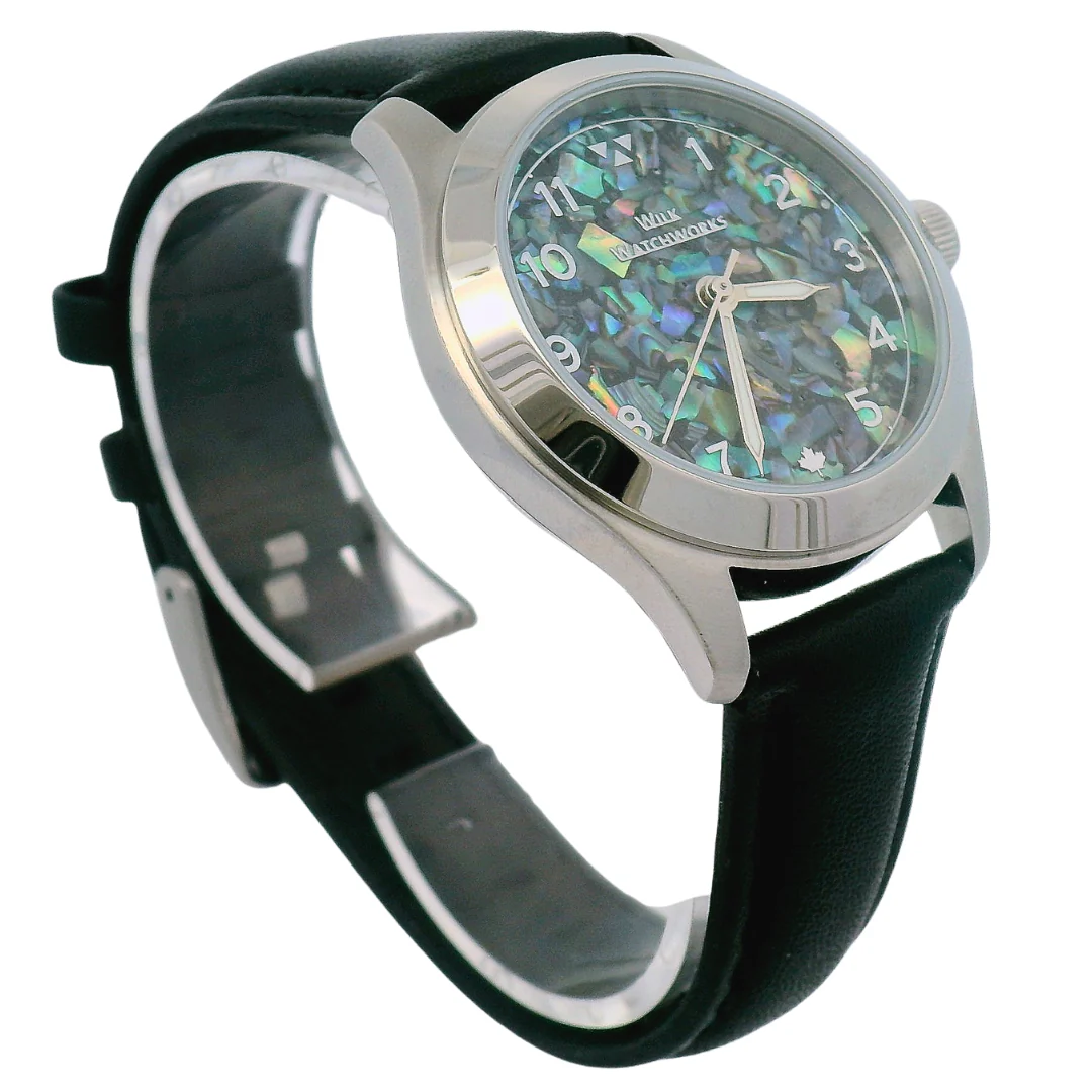 Paua Flakes Black Leather Mechanical Watch - Image 5