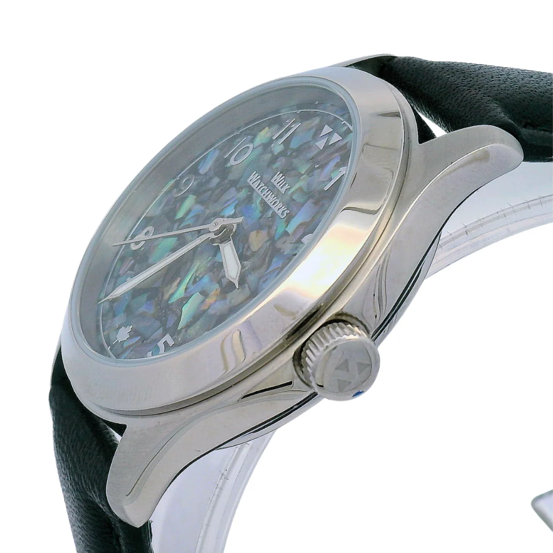 Paua Flakes Black Leather Mechanical Watch - Image 6