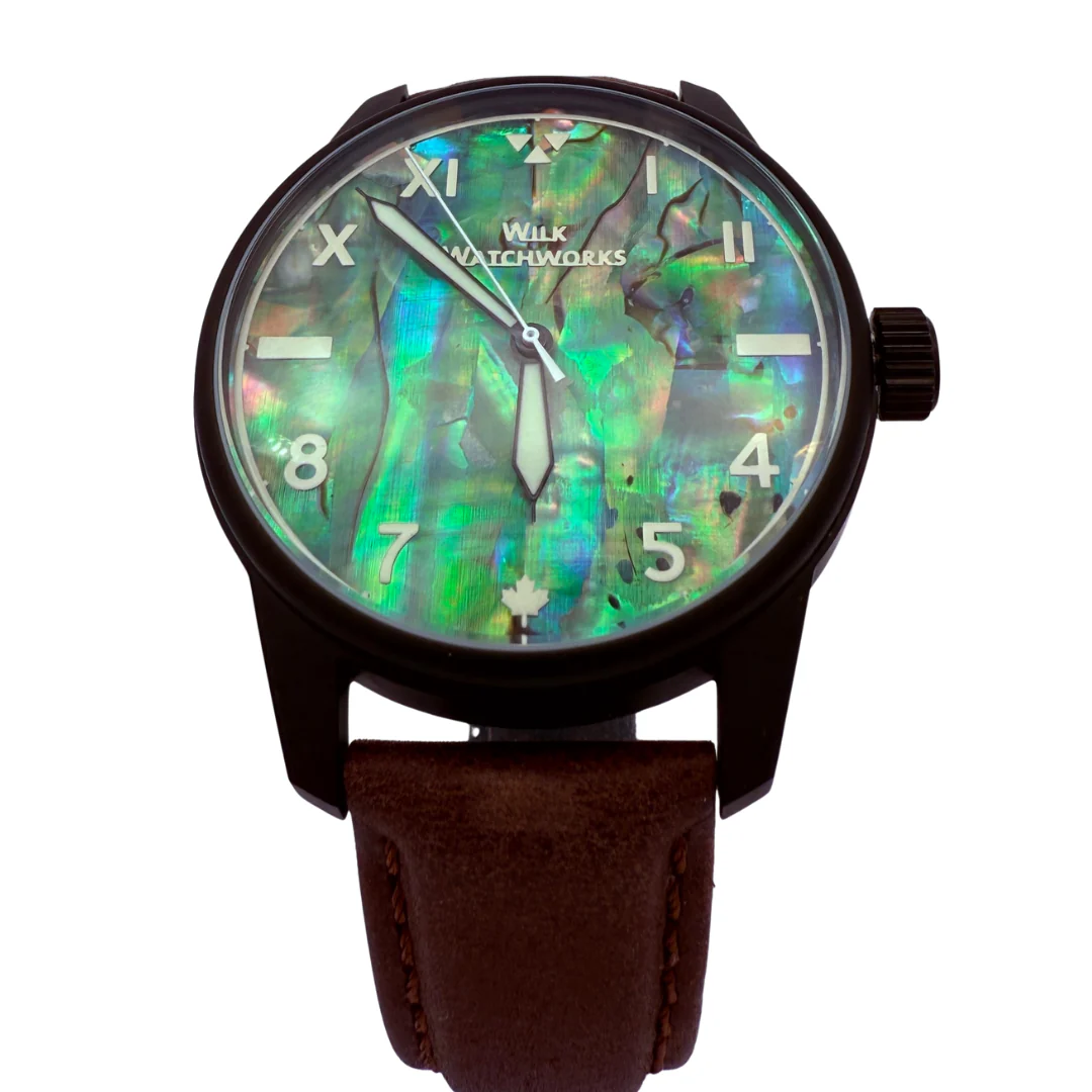 Paua Shell Brown Leather Mechanical Watch - Image 3