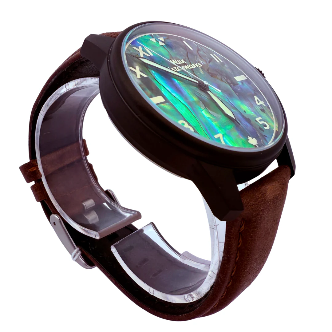 Paua Shell Brown Leather Mechanical Watch - Image 4