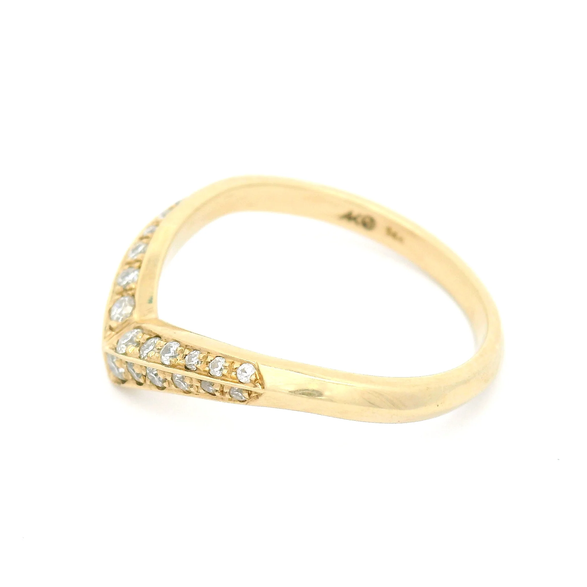14k Yellow Chevron Band with Double Rows of Bead-Set Moissanites - Image 3
