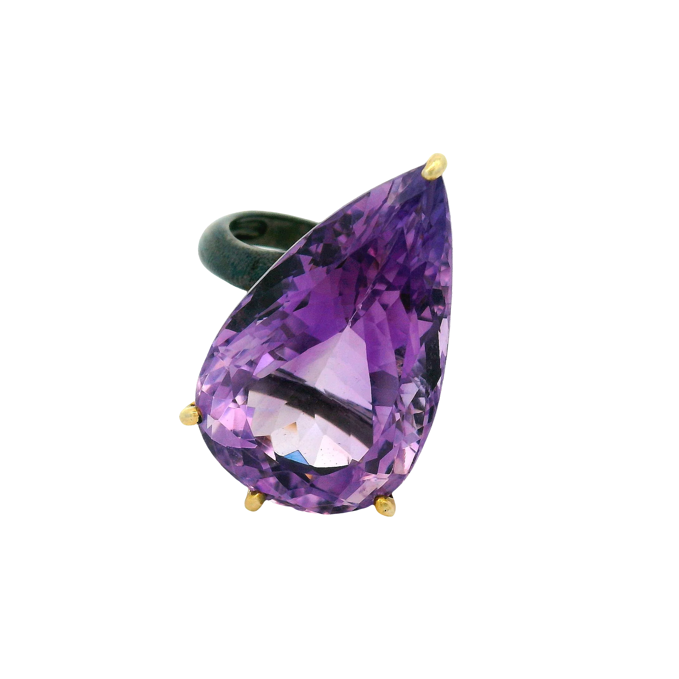 Pear-Cut Amethyst Silver Solitaire Ring