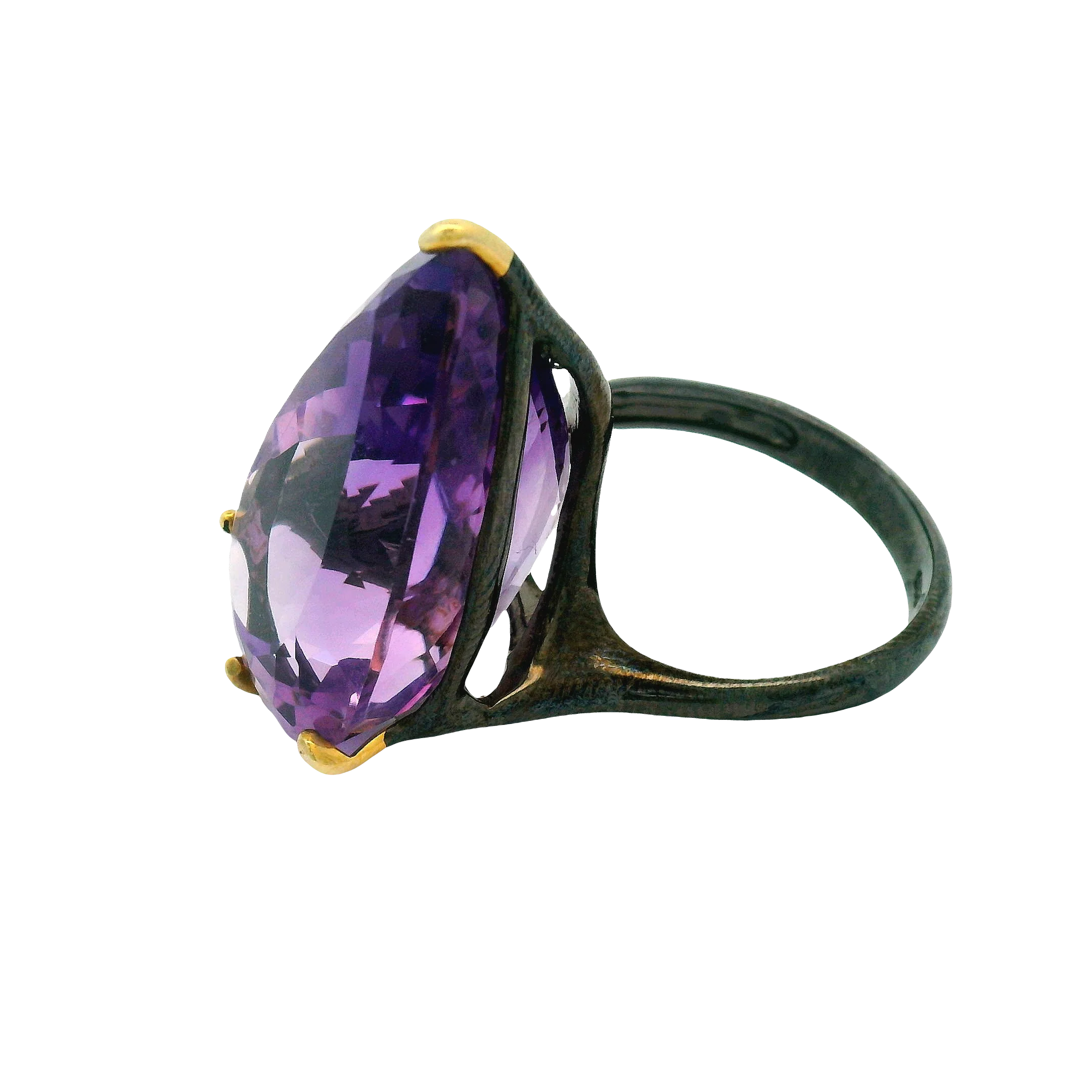 Pear-Cut Amethyst Silver Solitaire Ring - Image 3
