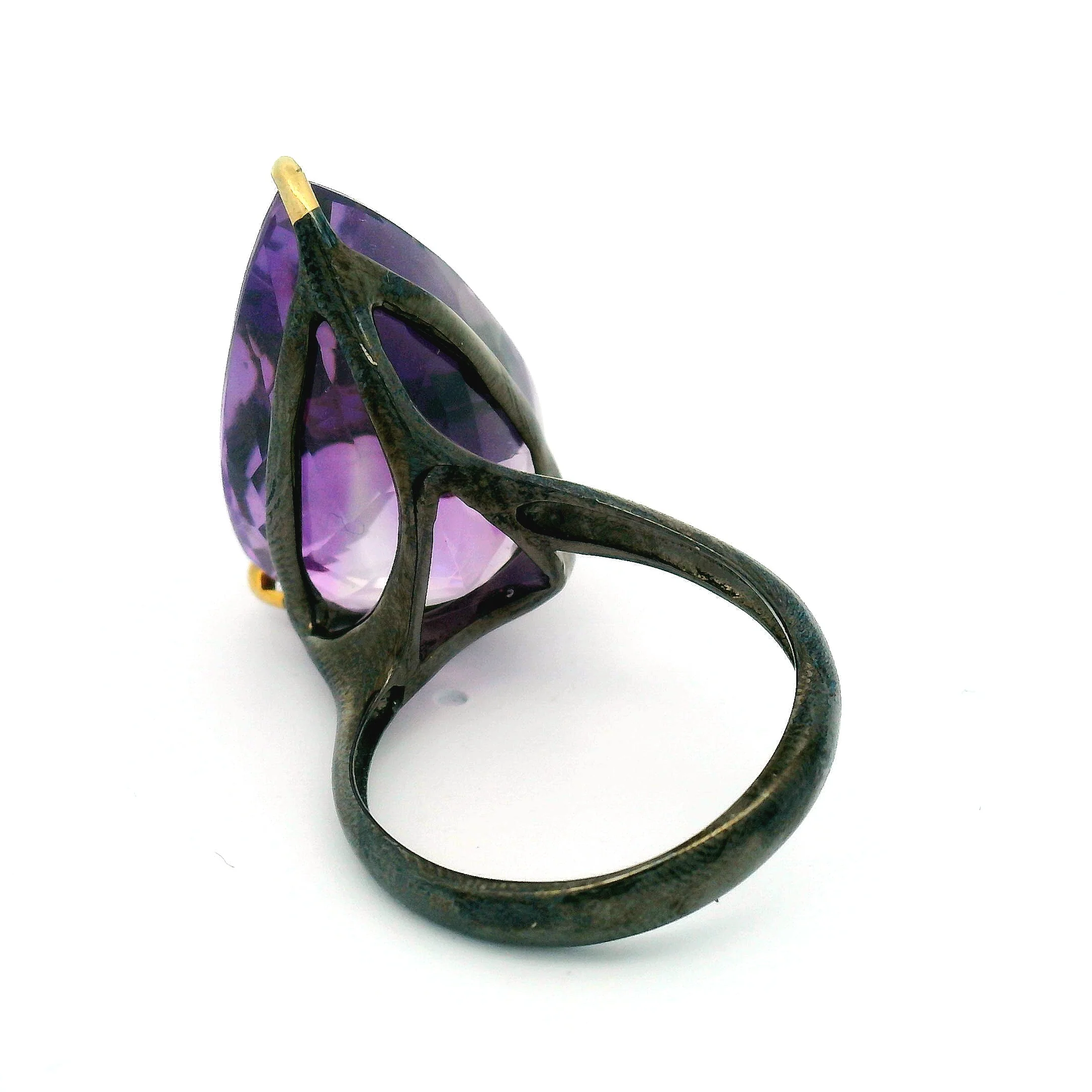 Pear-Cut Amethyst Silver Solitaire Ring - Image 6