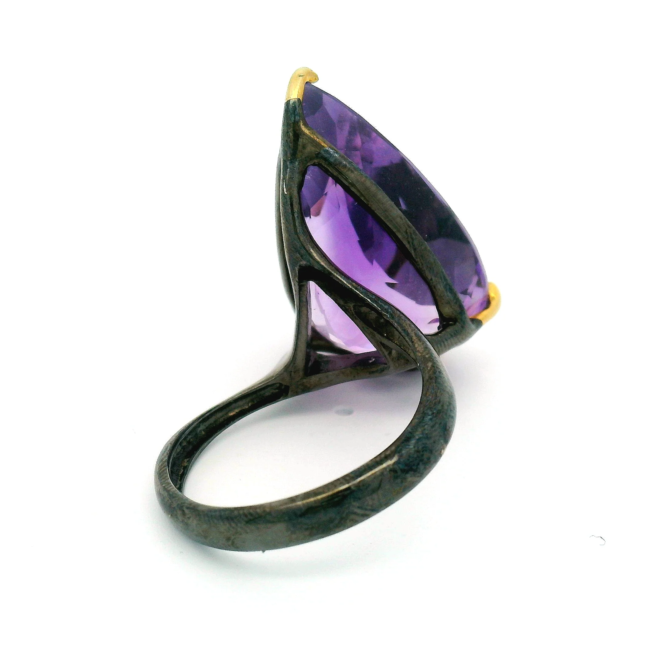 Pear-Cut Amethyst Silver Solitaire Ring - Image 7