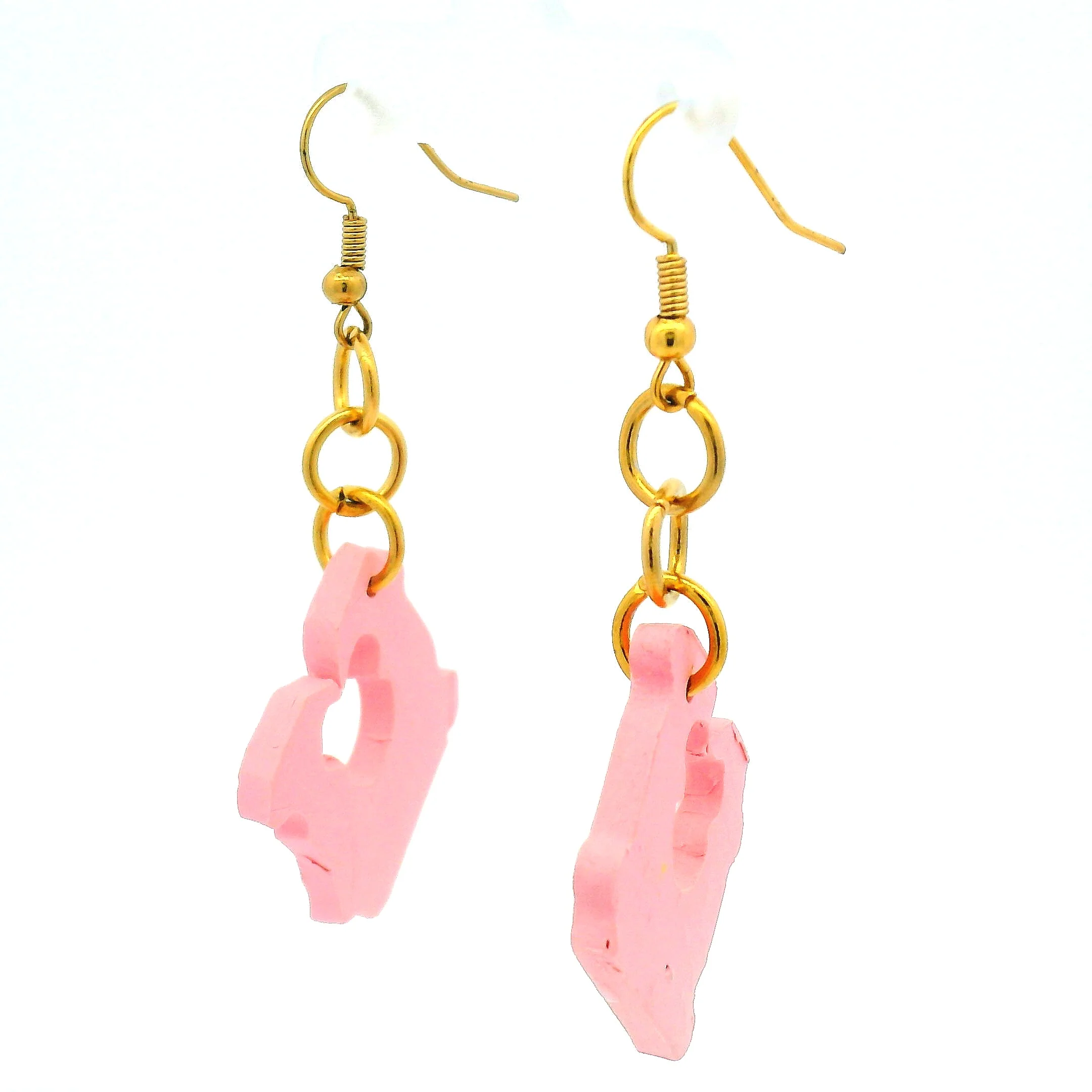 Handmade Pink Bread Tab Earrings - Image 2