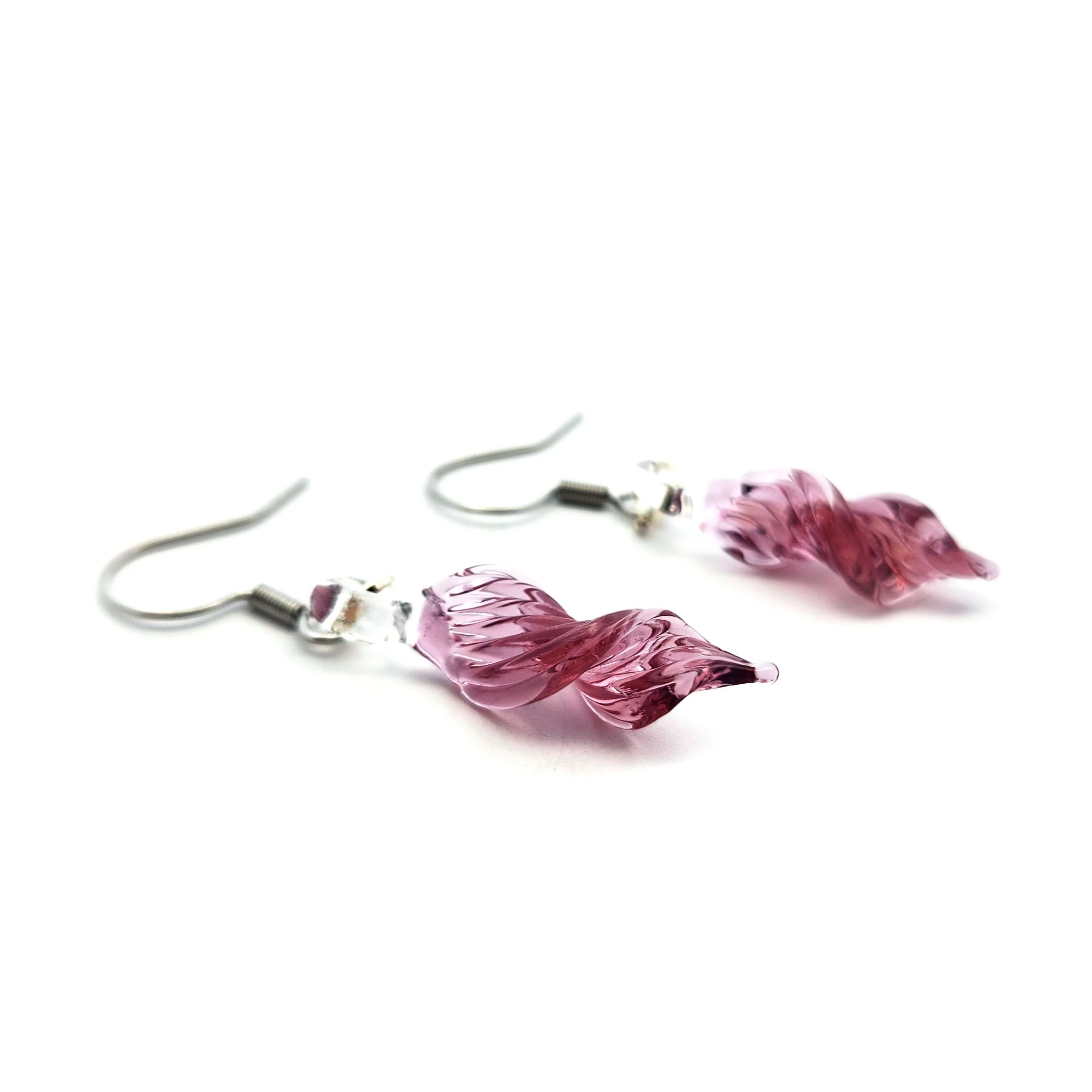 Pink Glass Spiral Earrings - Image 2