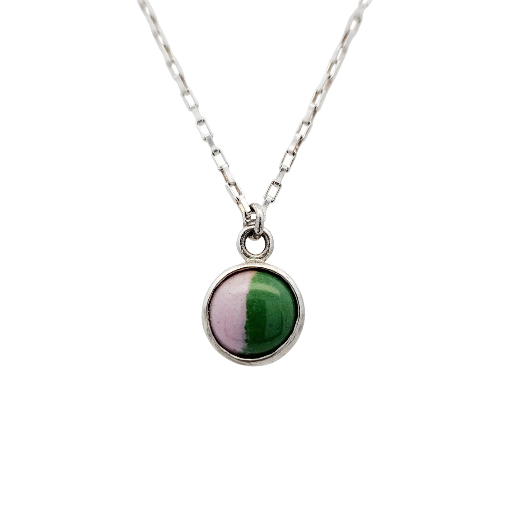 Pink & Green Enamel 2-Tone Pendant